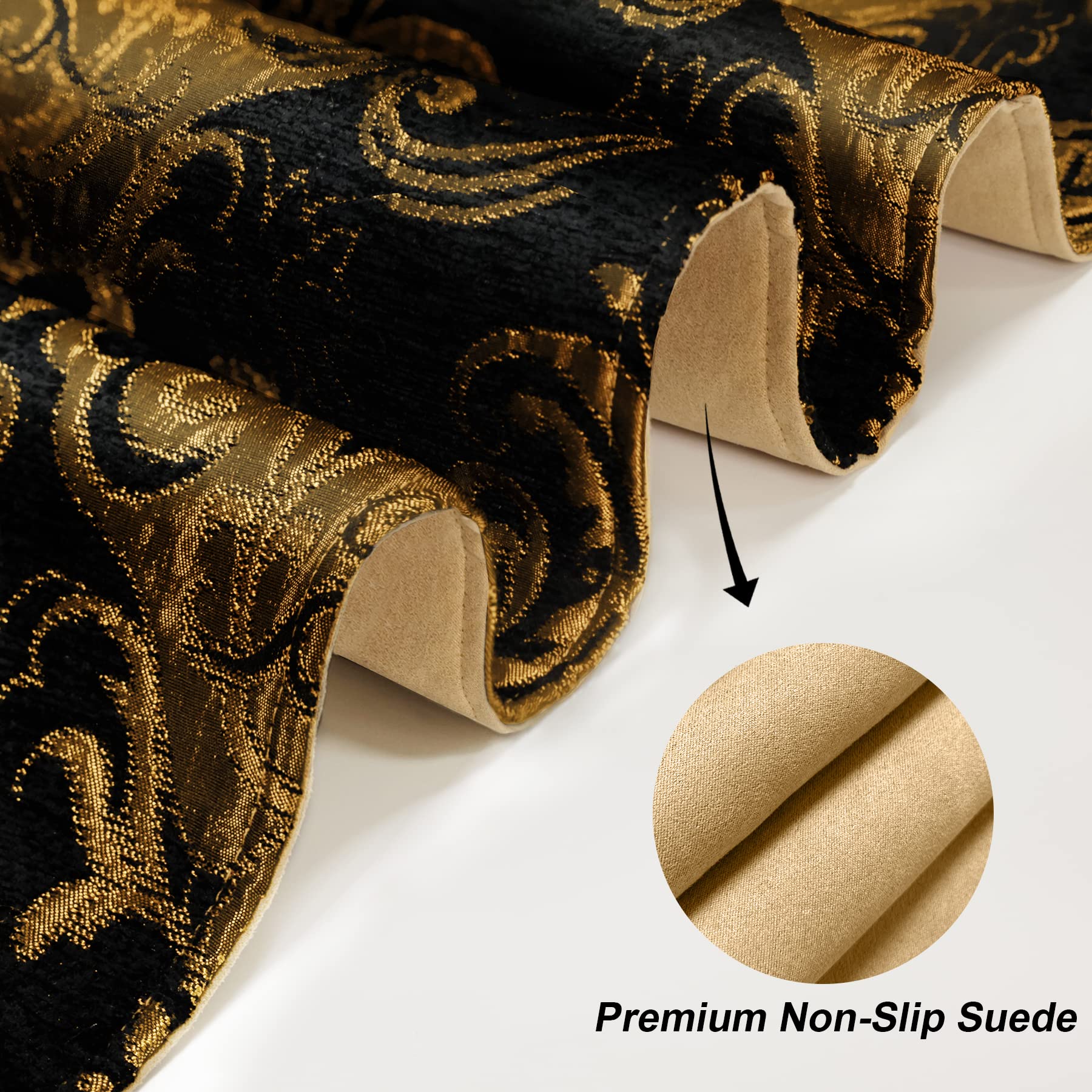 Loom And Mill Luxury Chenille Table Runner 108 Inches Long, Black Damask Jacquard Table Runners With Multi-Tassels For Halloween
