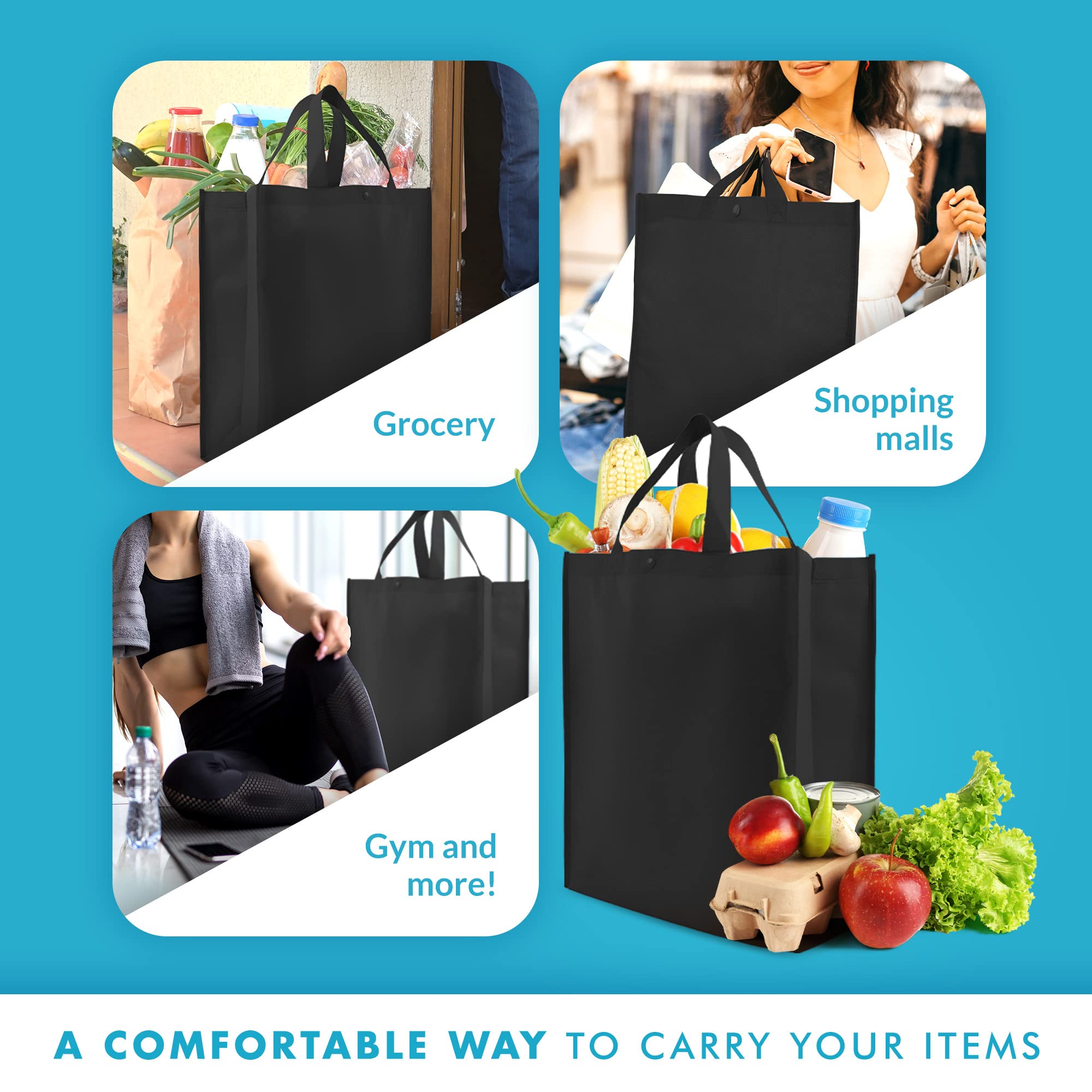 Simply Green Solutions - Reusable Grocery Bags, Durable Large Tote Bags, Shopping Bags For Groceries, Utility Tote, Reusable Gif
