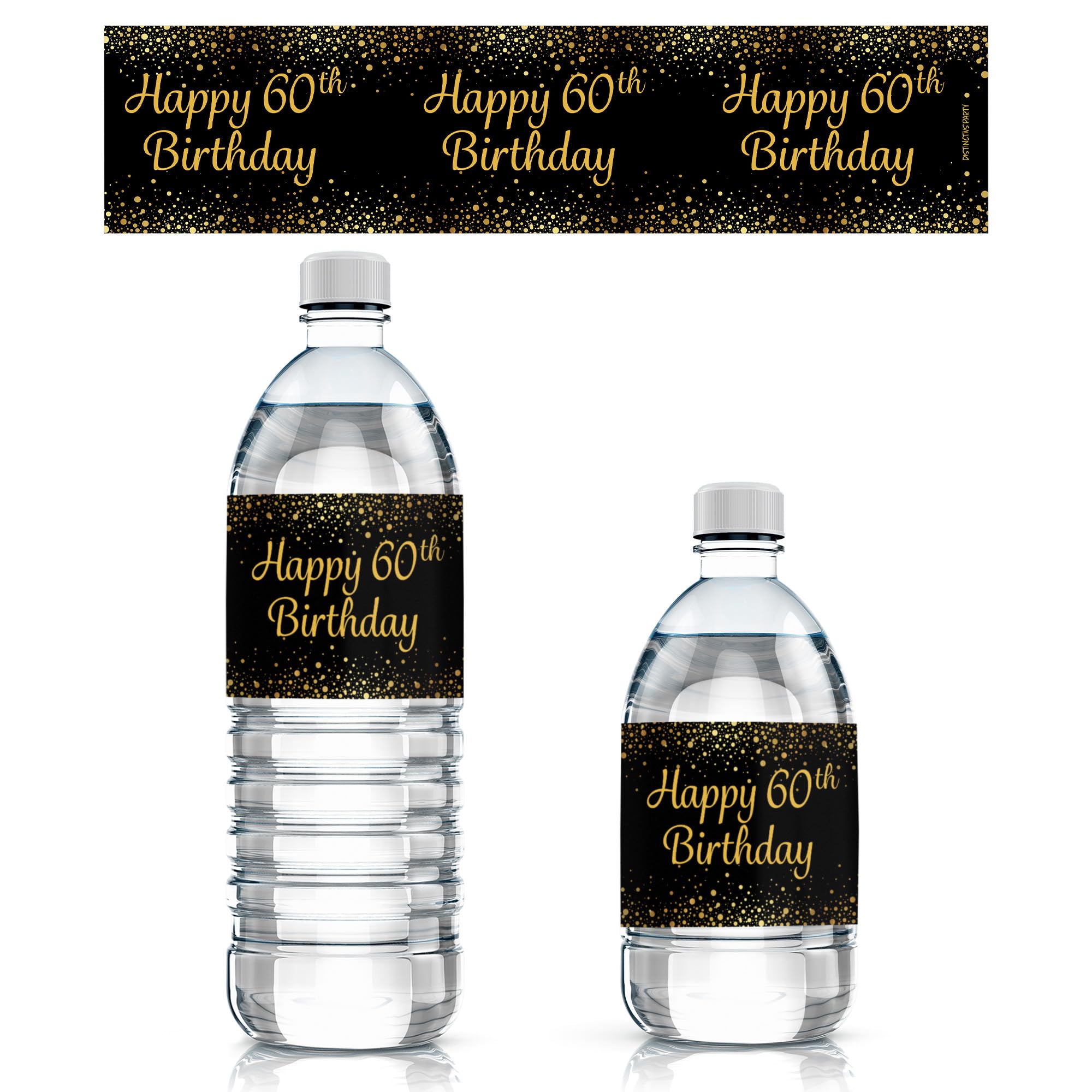 Black And Gold 60Th Birthday Party Water Bottle Labels - 24 Stickers