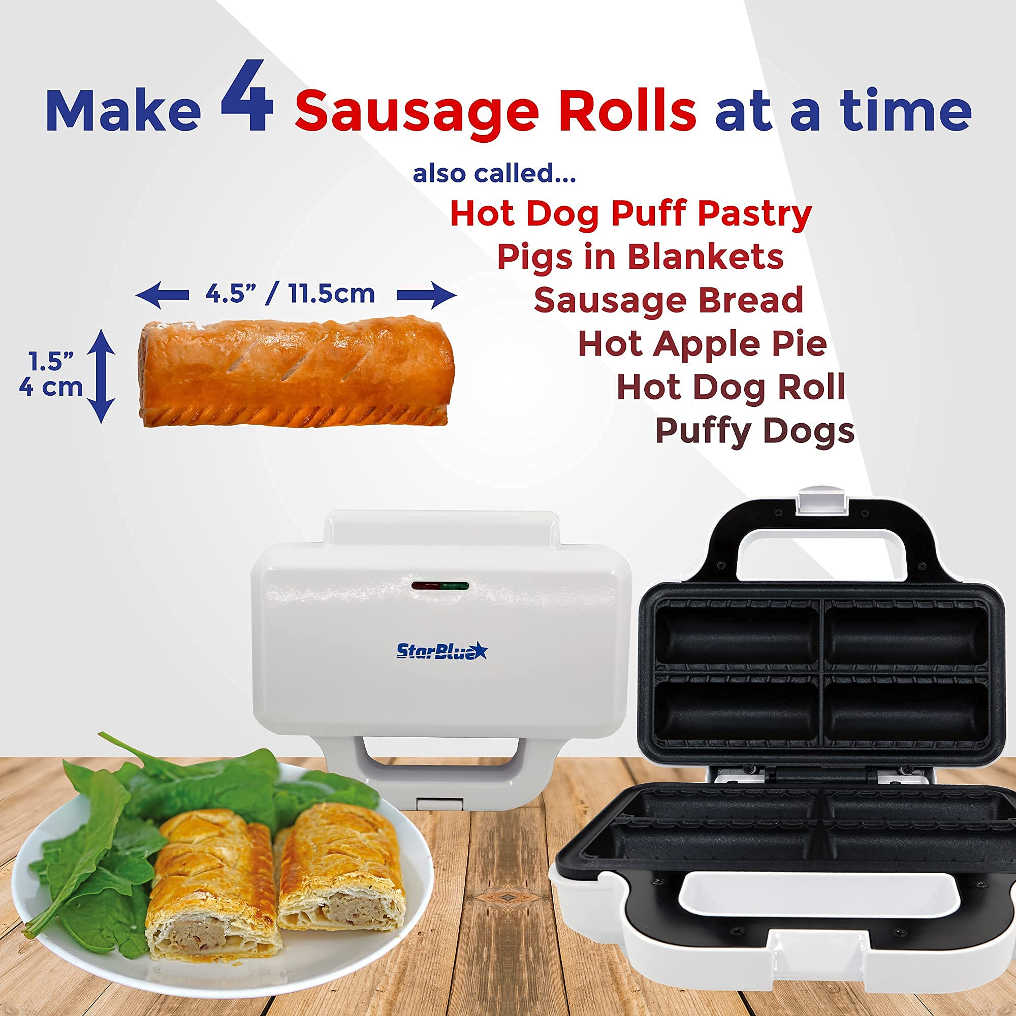 Sausage Roll Maker By Starblue With Free Recipe Ebook - Make 4 Quick And Delicious Breakfast Sausage Rolls And Snacks In Minutes