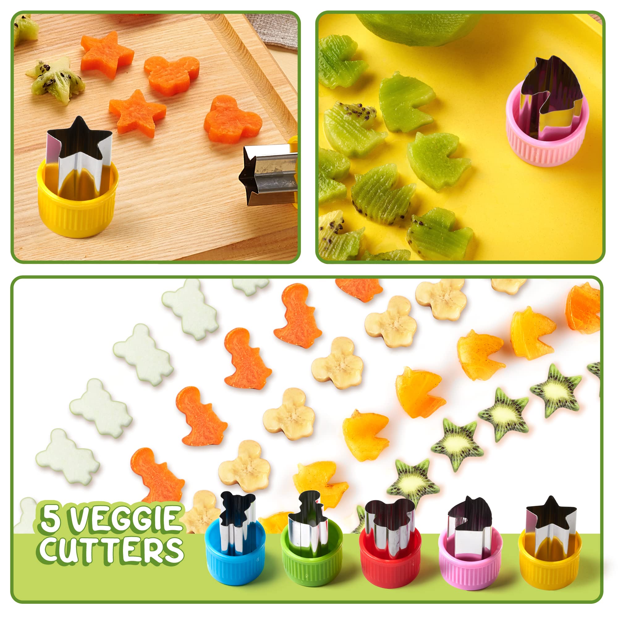 Get Fresh Sandwich Cutters And Sealers For Children - 17-Pcs Stainless Steel Sandwich Sealers And Veggie Cutters For Kids - Dino