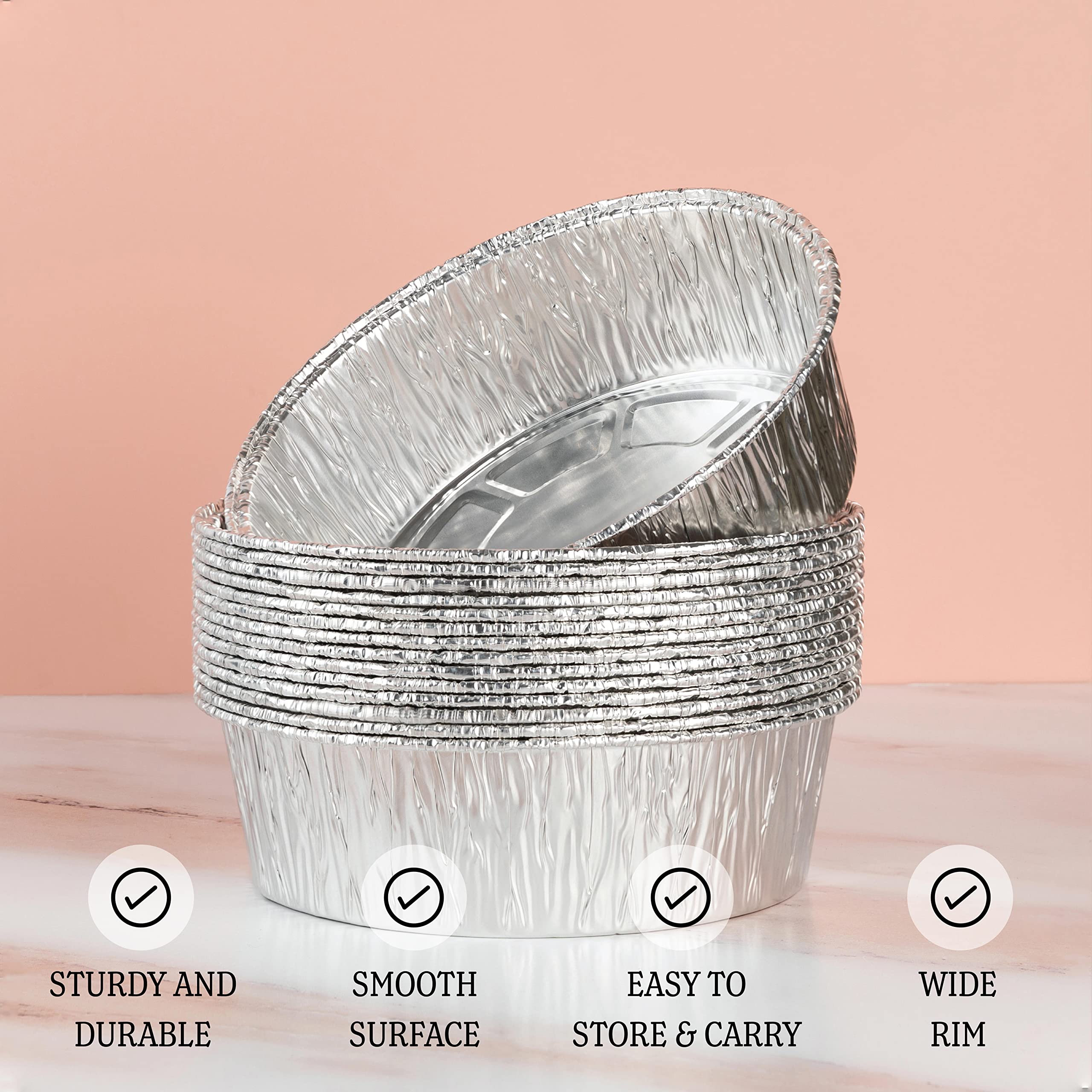 Plasticpro 8 ' ' Inch Round Tin Foil Pans Disposable Aluminum, Deep Freezer & Oven Safe - For Baking, Cooking, Storage, Roasting