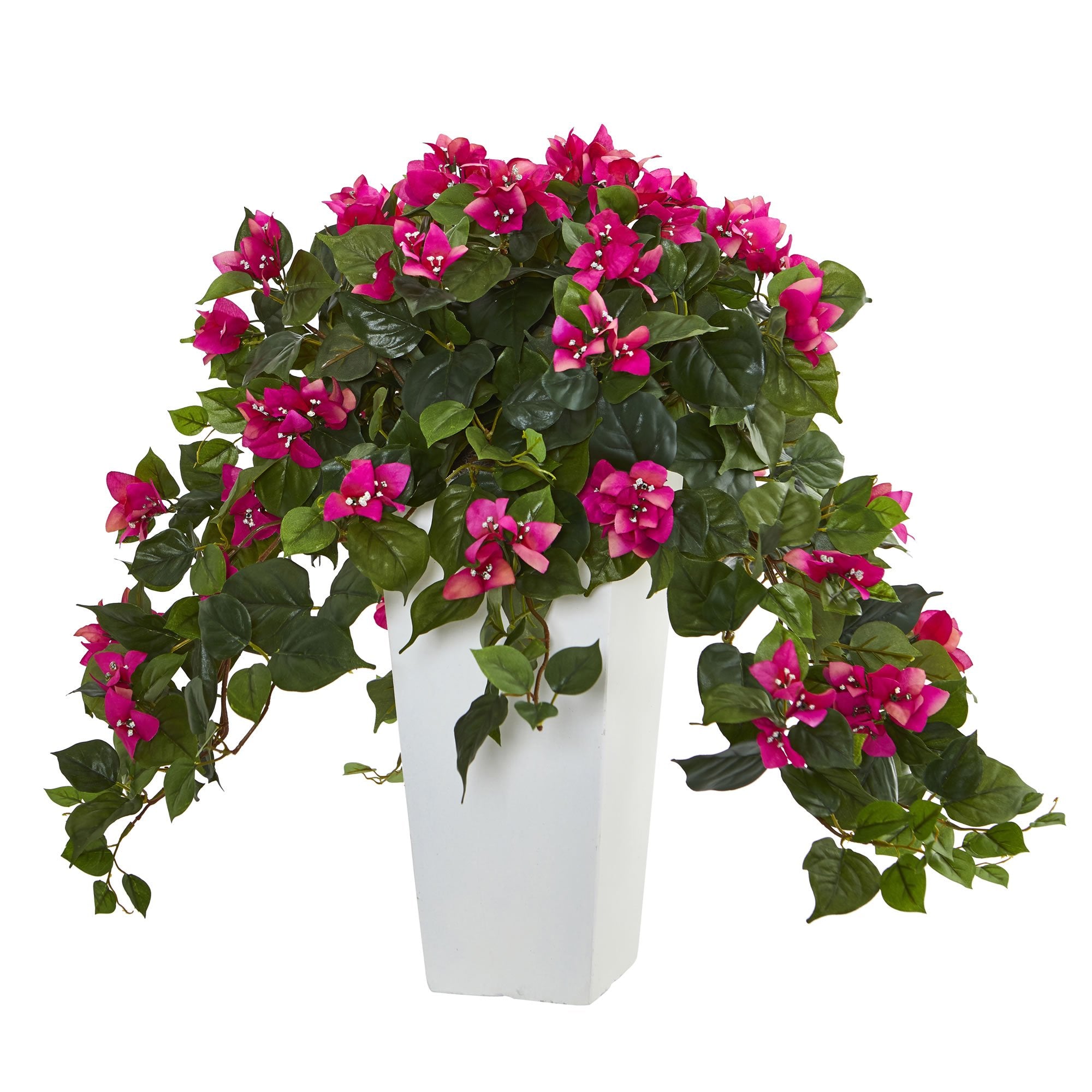 Nearly Natural Bougainvillea Artificial Plant in White Tower Planter, Beauty