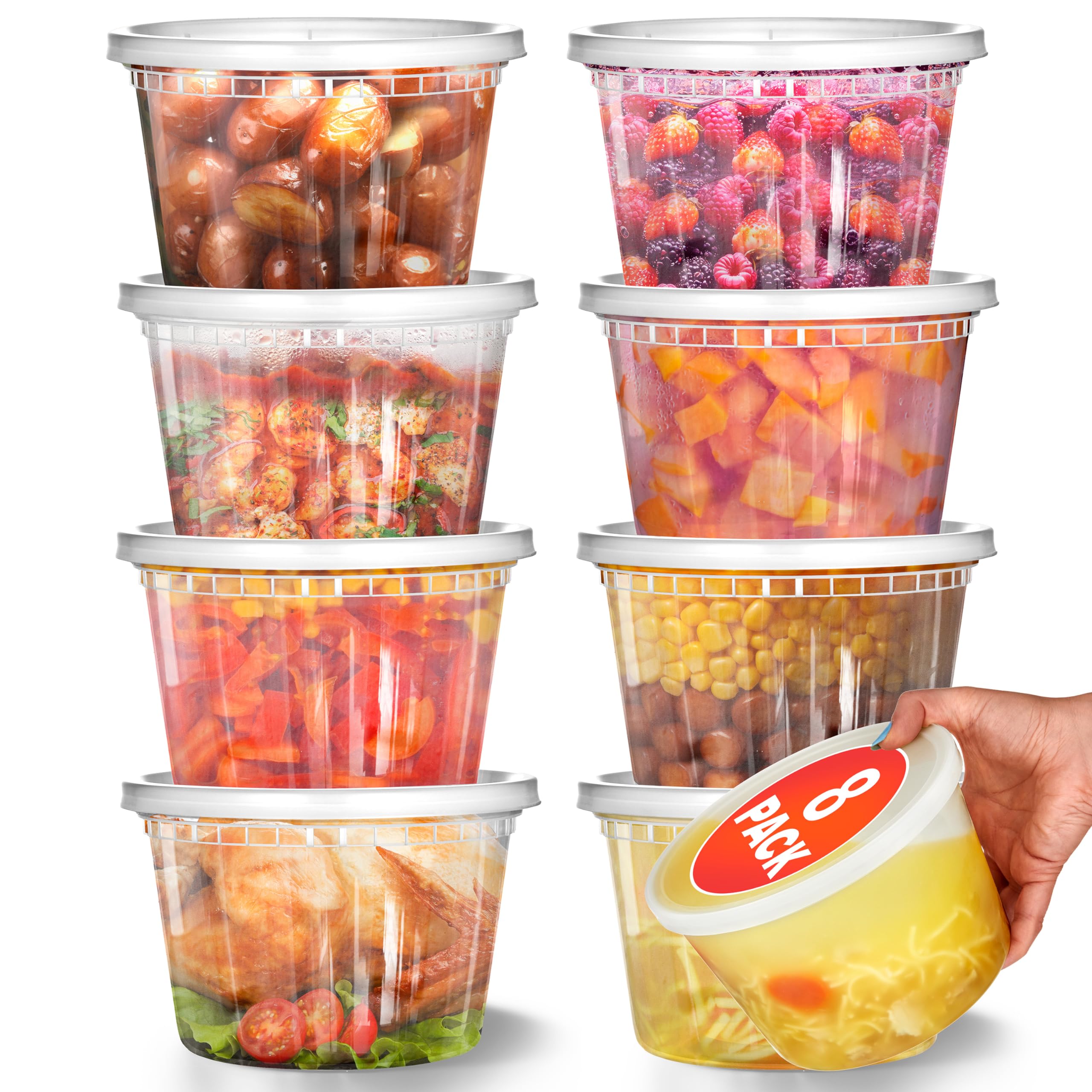 Stock Your Home 64 Oz Plastic Deli Containers With Lids (8 Pack), Half Gallon Reusable Freezer Containers, Disposable Food Stora