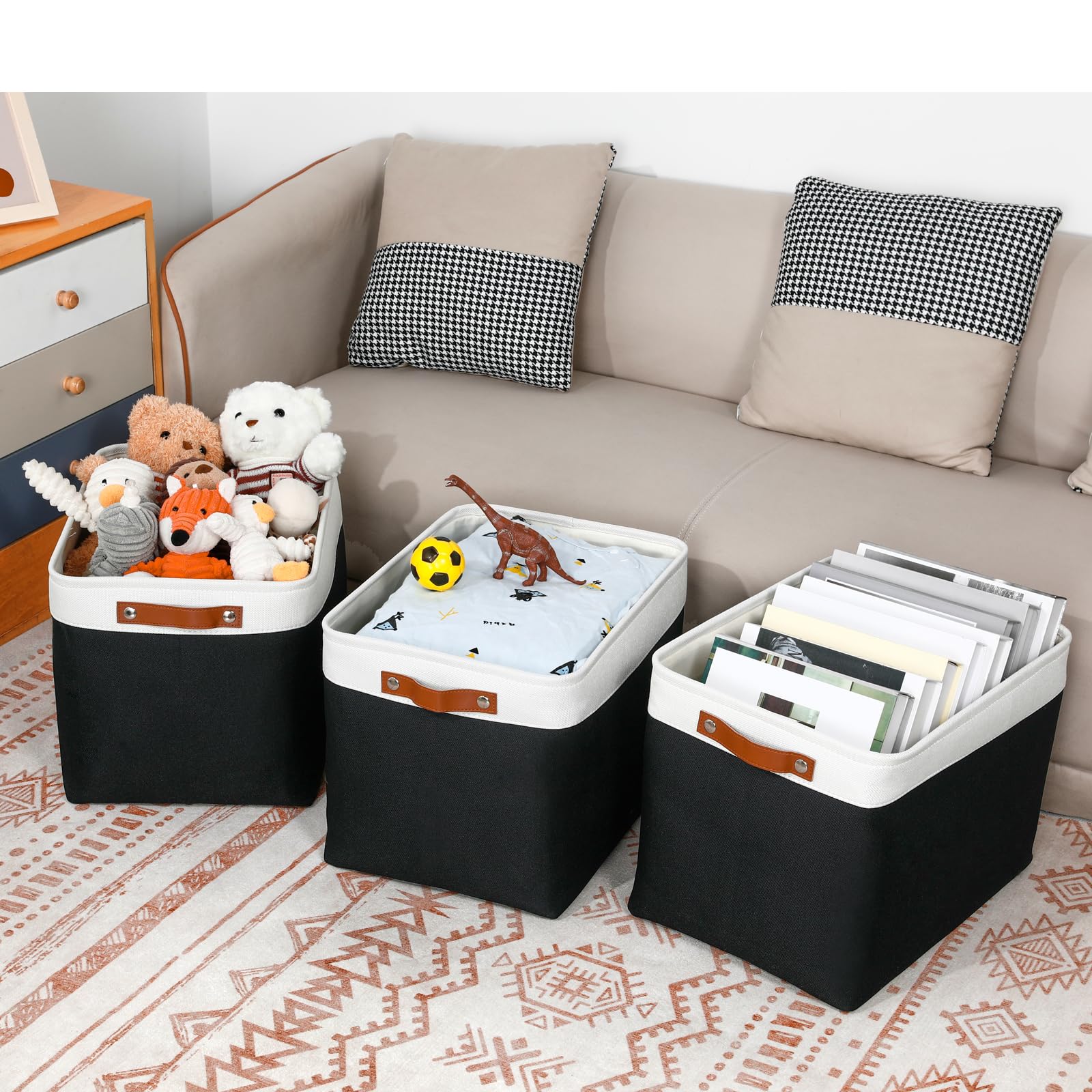 Dullemelo Large Storage Baskets Fabric Storage Bins, Canvas Storage Basket For Shelf Toys, Decorative Large Storage Bins With Ha