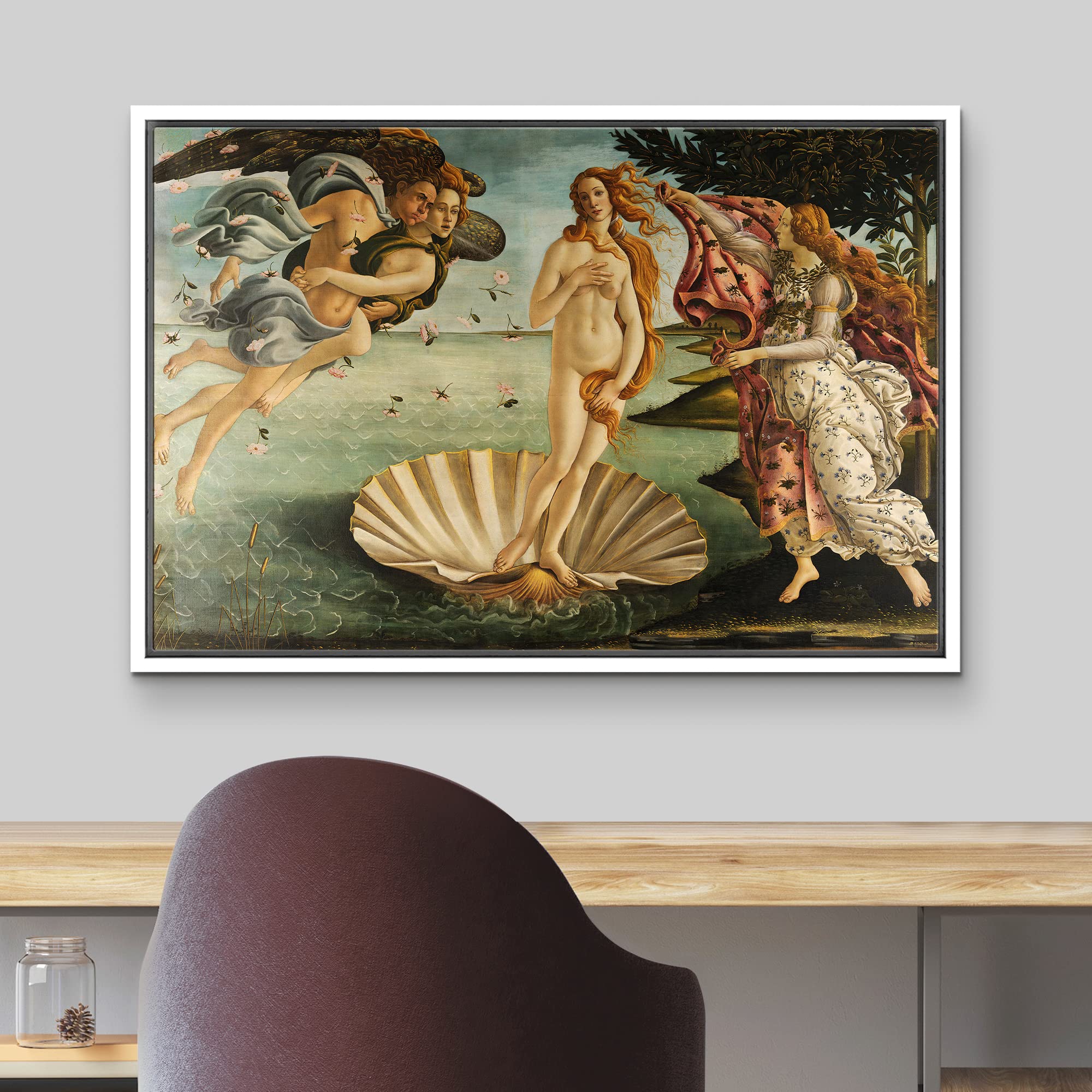 Wall26 Birth Of Venus By Botticelli Giclee Framed Canvas Prints Wrapped Gallery Wall Art, Stretched & Framed Ready To Hang - 16'