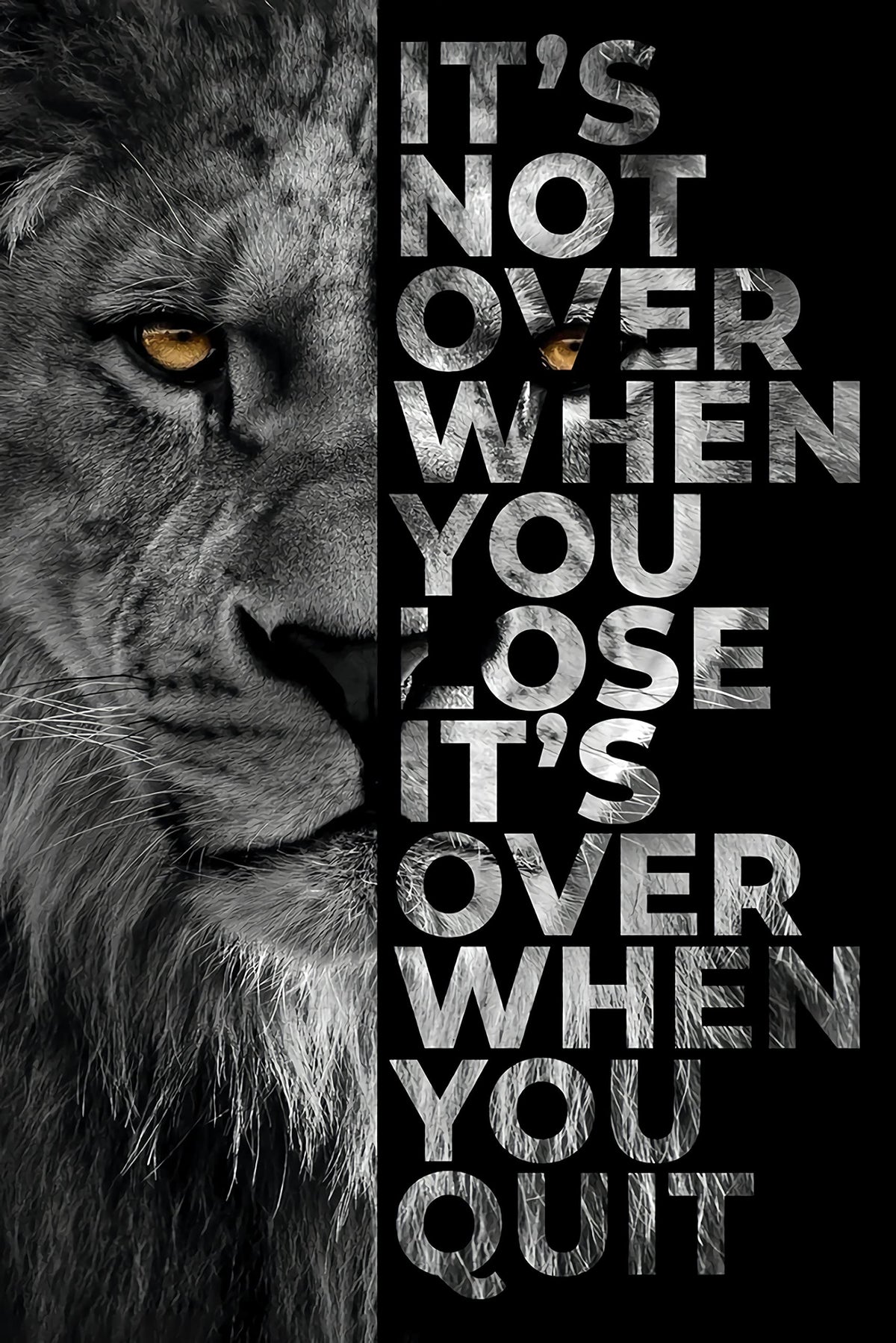 Black And White Lion Head Portrait Wall Art Inspirational Canvas Wall Art Posters Positive Quote Its Not Over When You Lose Its