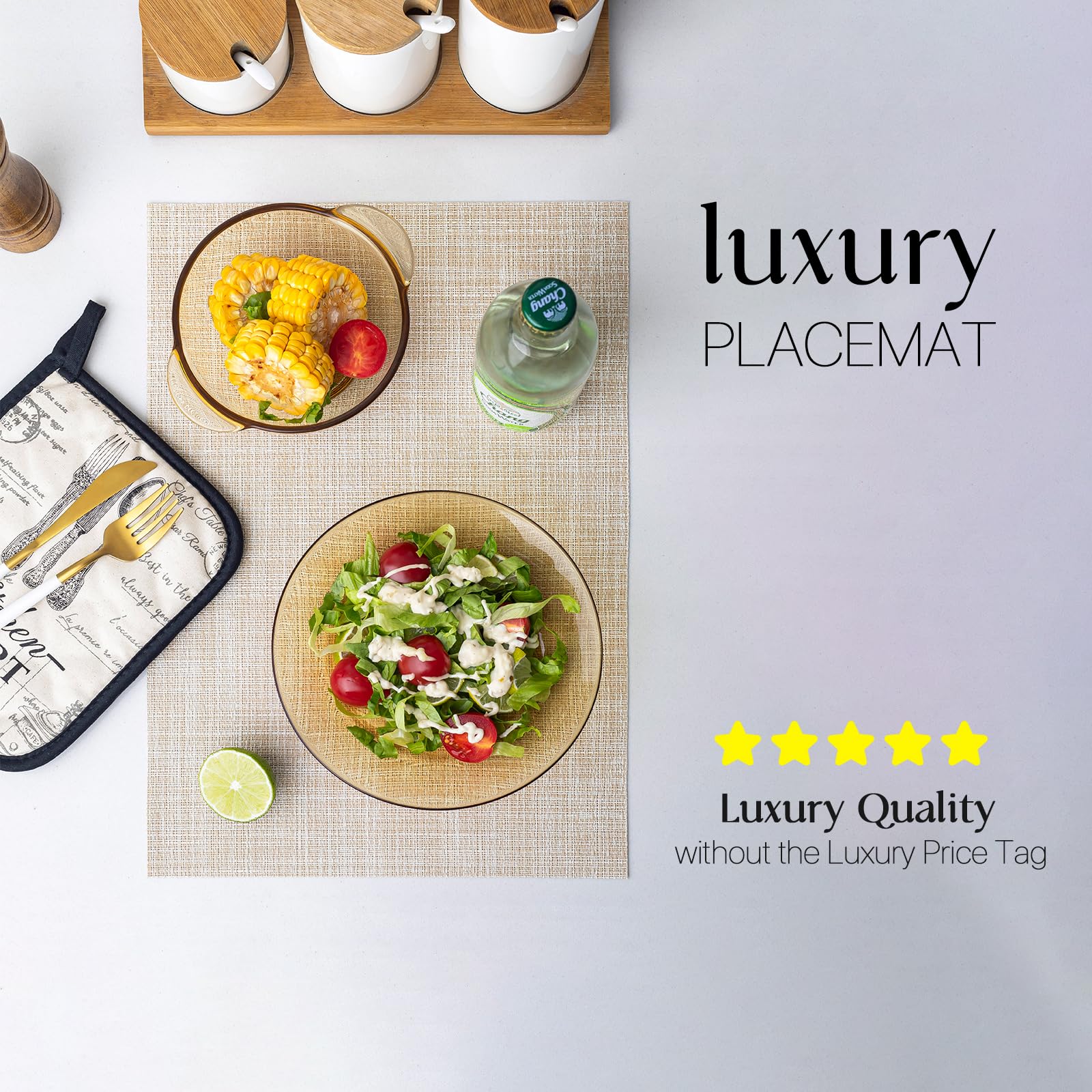 Lexmore Pvc Woven Placemats 4 Pcs Wipeable Indoor/Outdoor Table Mats Washable Vinyl Place Mat For Dining Table, Set Of 4-Beige