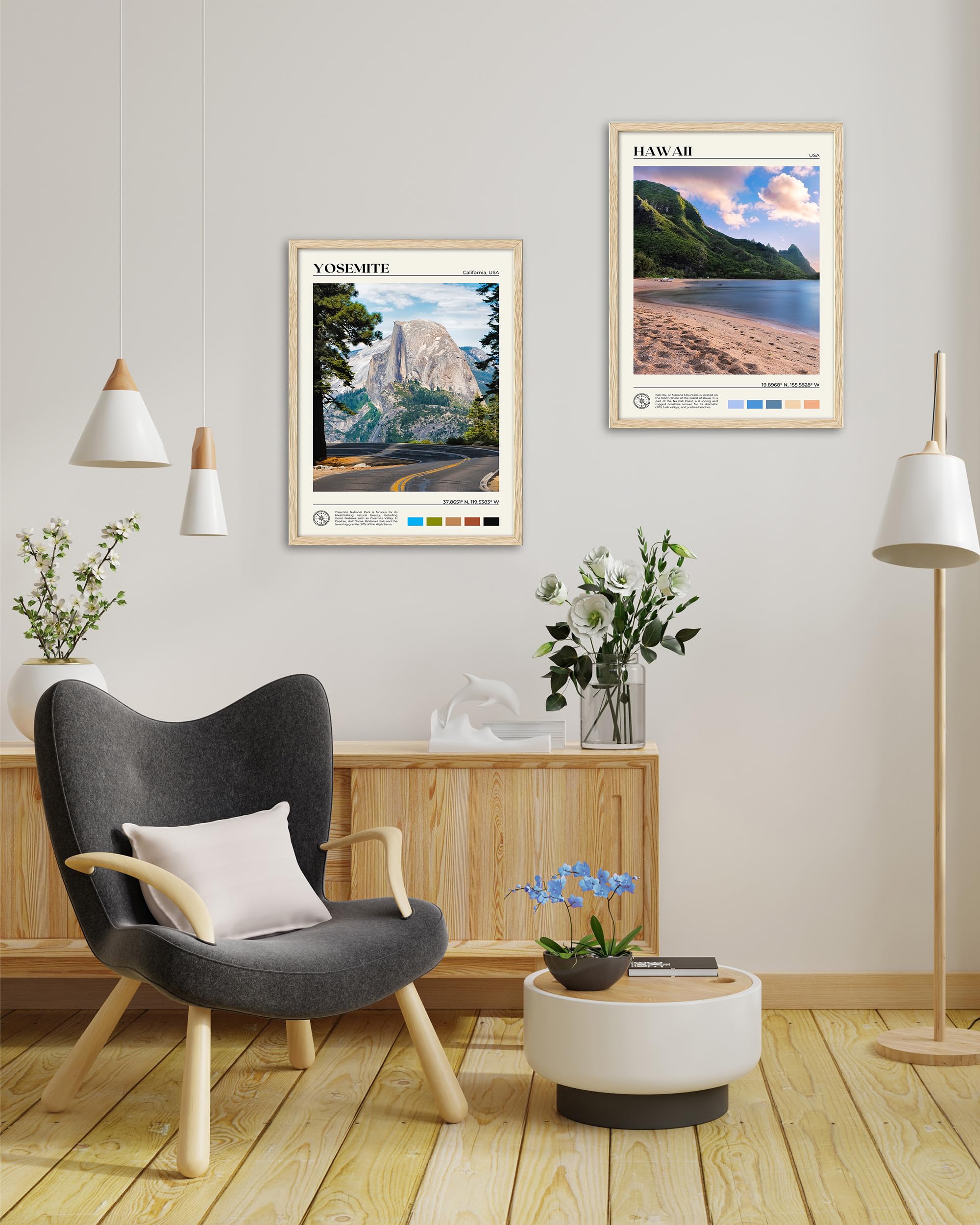 Hesendot Natural Oak Wood Yosemite National Park Framed Wall Art,12X16In Natural Scenery Canvas Wall Print,Classic Urban Landmar