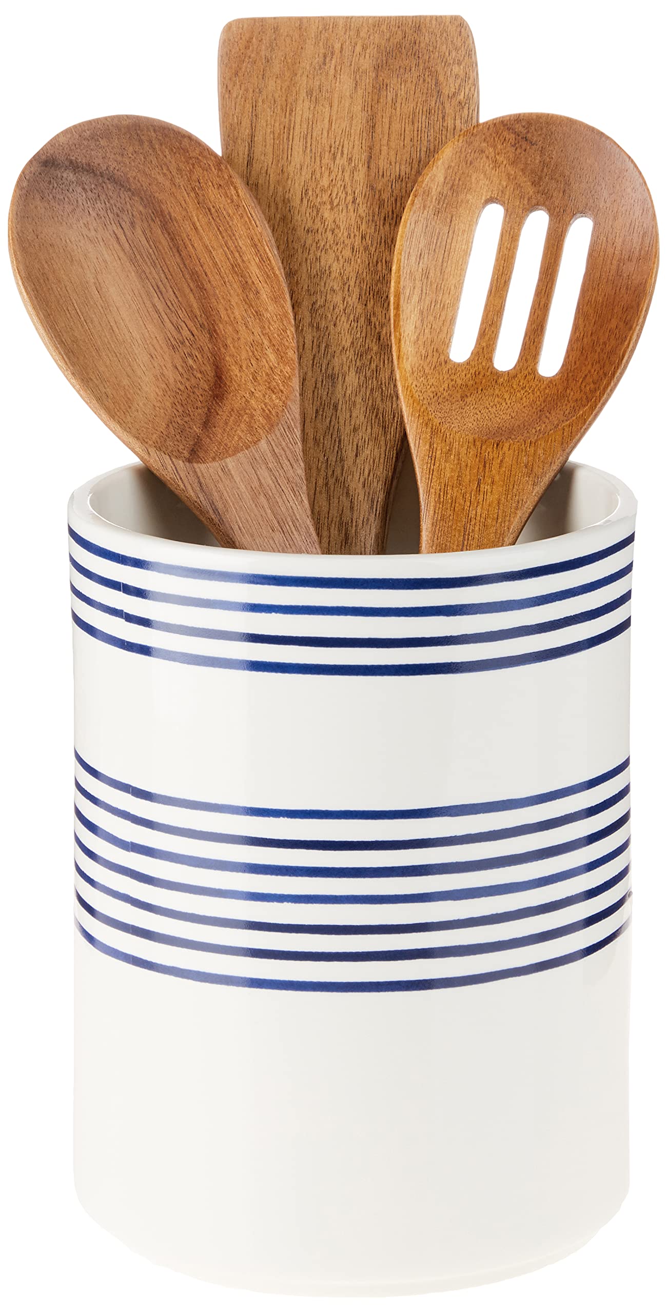 kate spade new york Charlotte Street Utensil Holder with 3 Utensils, White/Blue, 4 Count