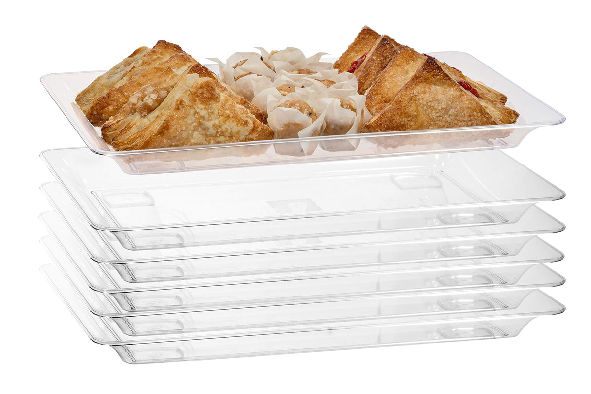 Exquisite - 6 Pack Crystal Clear Premium Quality 18.25 Inches X 11.25 Inches Rectangle Plastic Disposable Serving Trays For Part