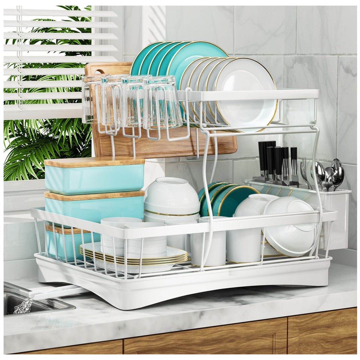 Dish 2 Racks 7 Code Large Dish Drying Rack, 2-Tier Dish Racks For Kitchen Counter ...