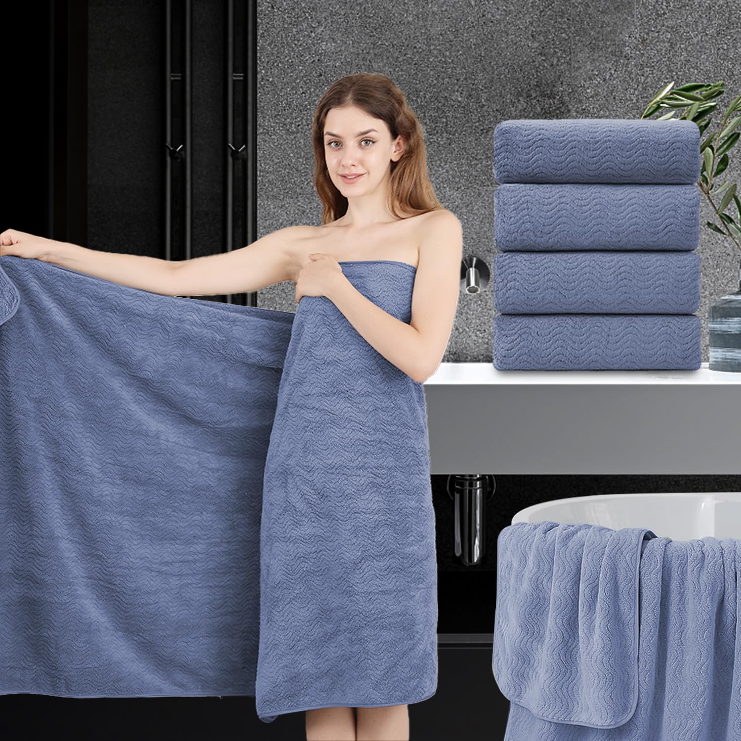 4 Piece Bath Towel Oversized Bath Sheet 35''X70'' Bathroom Towel Extra Large Bath Towel Set Highly Absorbent Quick Dry Softtowel