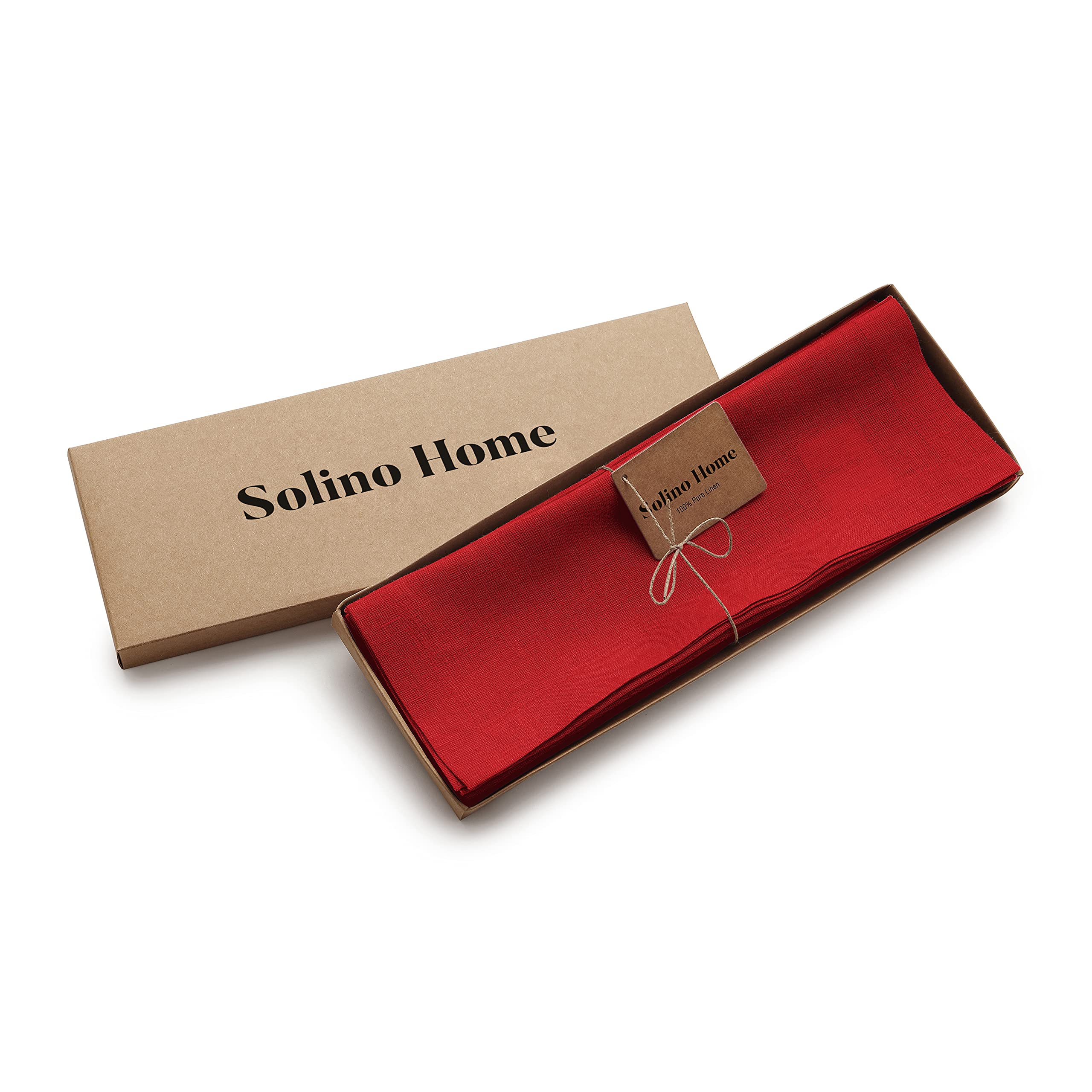 Solino Home Linen Placemats 19'' L X 14'' W Inch - 100% Pure Linen Red Cloth Placemats Set Of 4 - Fete, Washable Fabric Place Ma