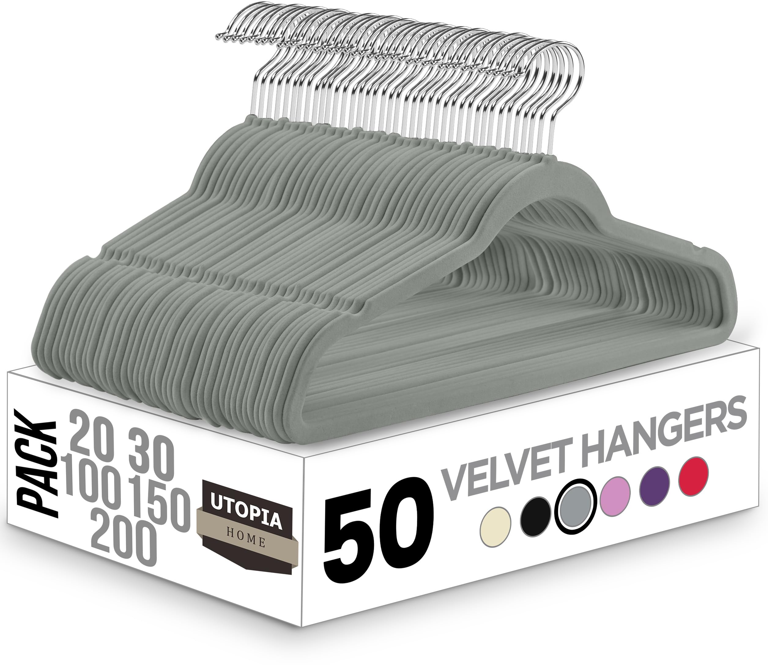 Utopia Home Premium Velvet Hangers 50 Pack Non-Slip Grey Heavy Duty Hangers with 360 Degree Rotatable Hook for Suit  Coat Clothes
