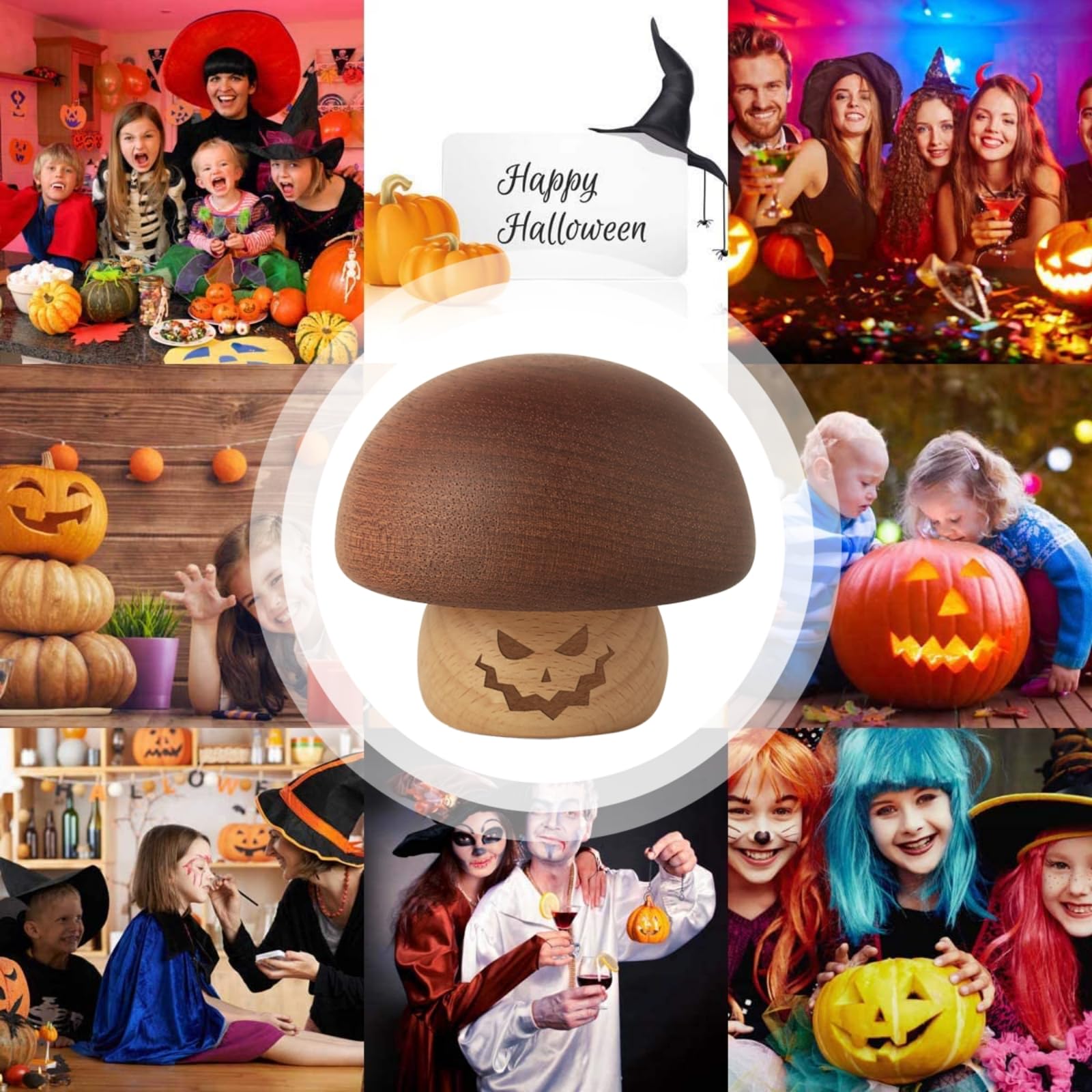 Cute Wood Mechanism This is Halloween Tune Music Box Mini Mushroom Pumpkin Scary Halloween Decorations Gift for Kids Boys Man Wo