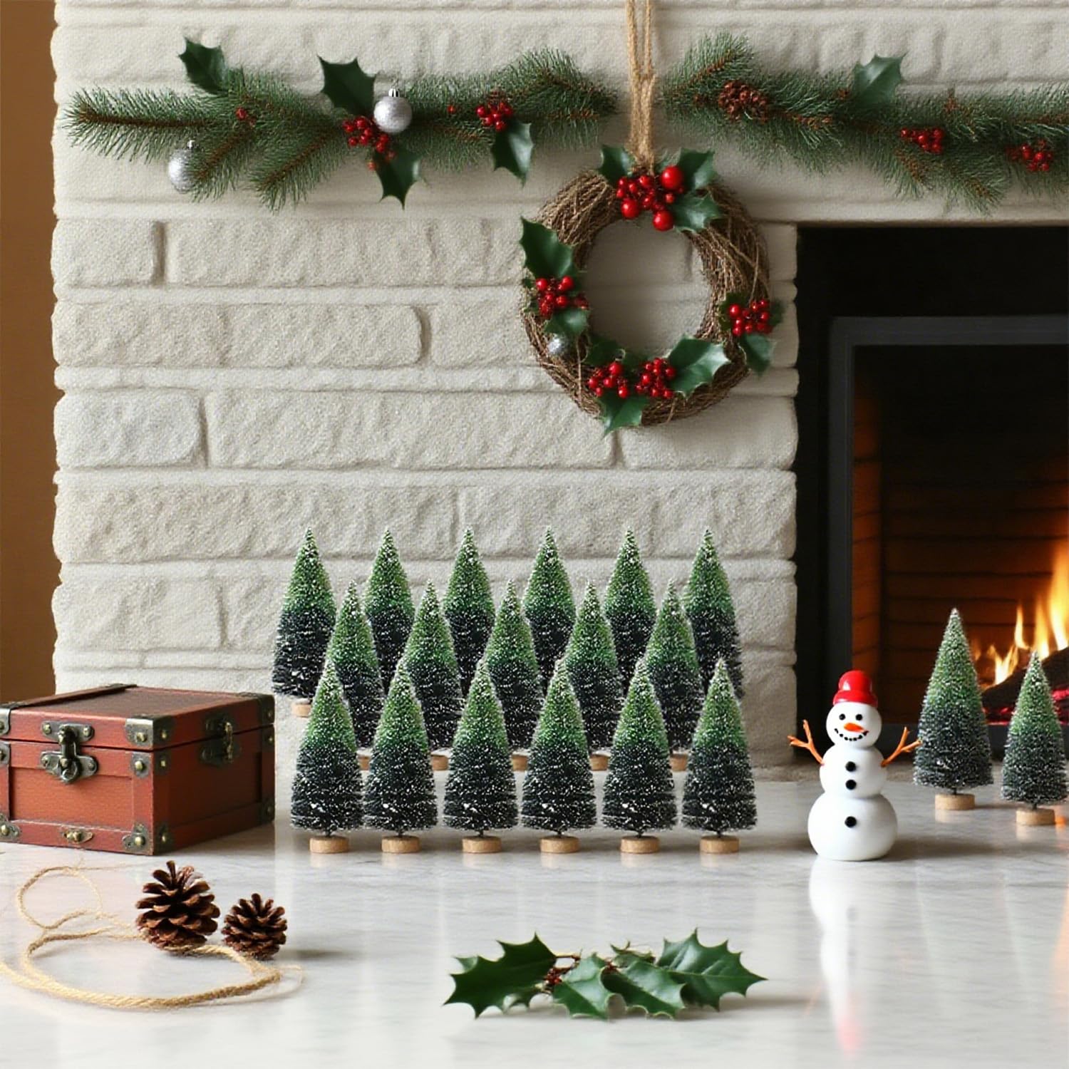 Desktop Miniature Pine Tree Tabletop Christmas Tree Small Pine Tree Decor Christmas Tree Toppers (Grass Green 34pcs)