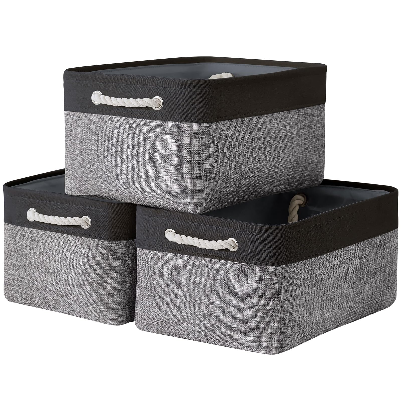 Thewarmhome Collapsible Storage Bin For Shelves - 16X12X8 Inch Large 3 Pack Storage Basket For Organizing With Rope, Fabric Stor