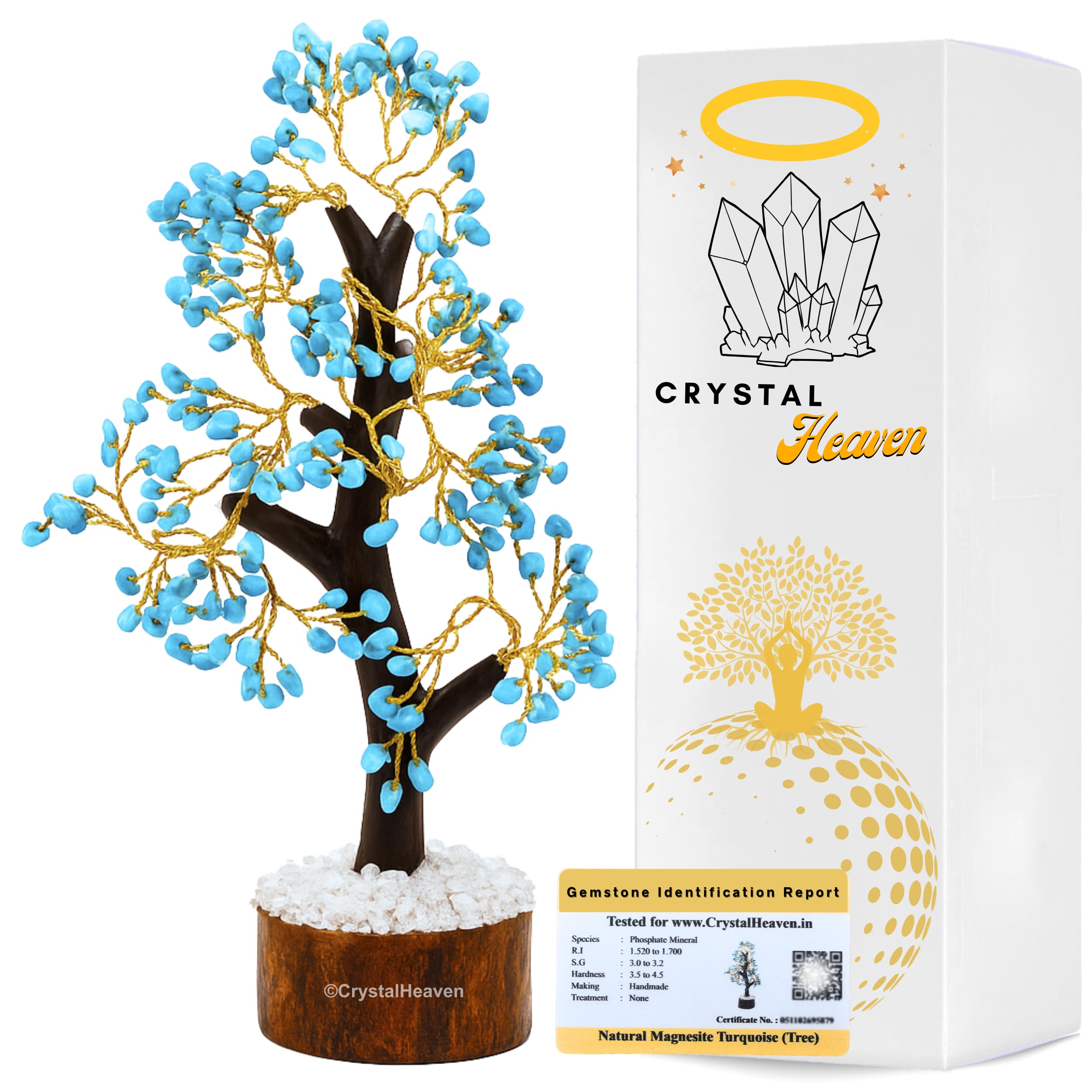 Certified Turquoise Crystal Tree For Good Luck - Healing Crystals Money Tree For Wealth, Positive Energy At Home Office - Decora