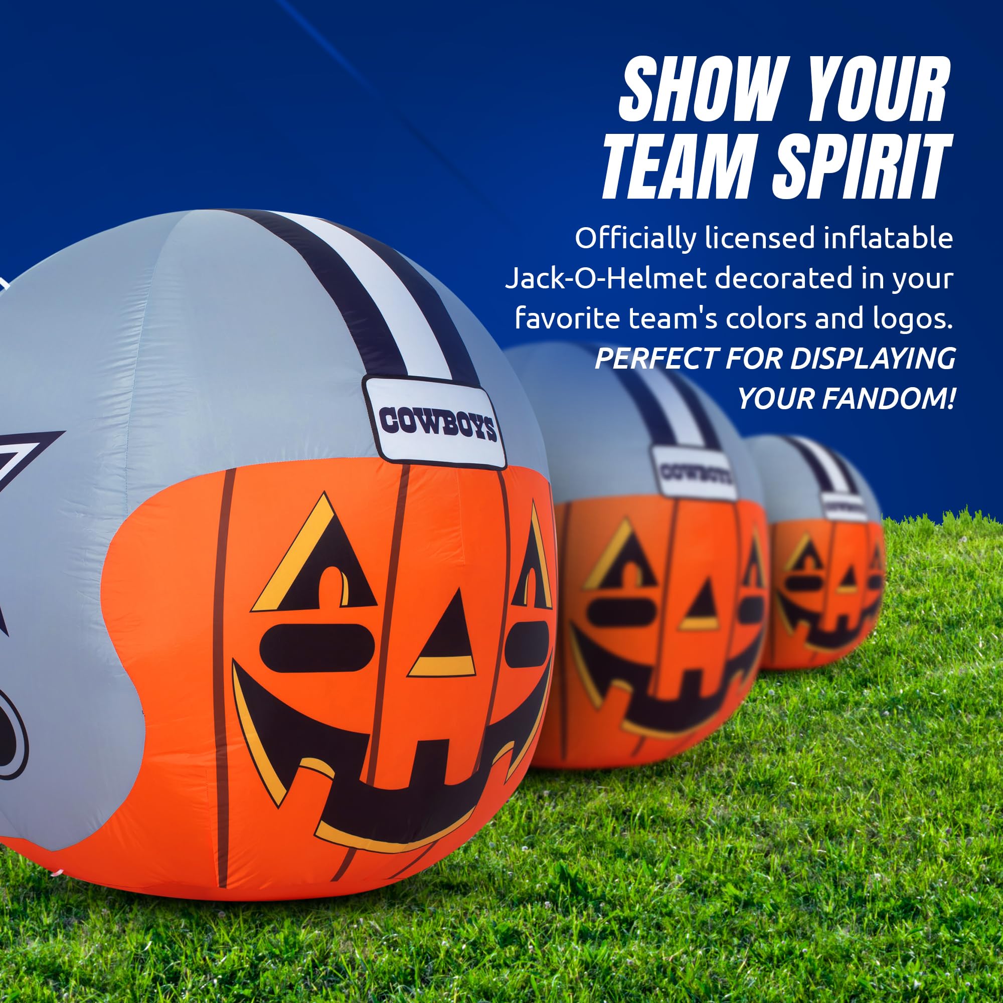 Sporticulture NFL Dallas Cowboys 4ft Inflatable Jack-O-Helmet with LED Lights & Built-in Blower - Halloween Merchandise Decor Id