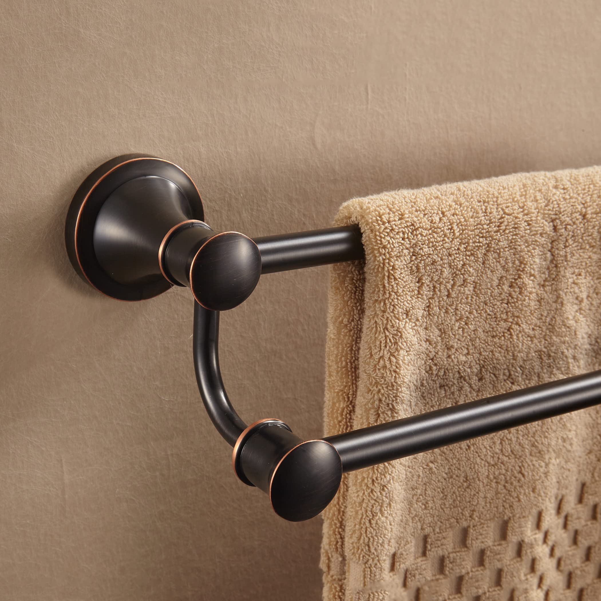 WOLIBEER Bronze Double Towel Bar  Adjustable 14.96 to 26.57 inches Towel Holder Oil Rubbed Farmhouse Towel Rack Rustic Towel Hanger Bathroom Wall Mounted