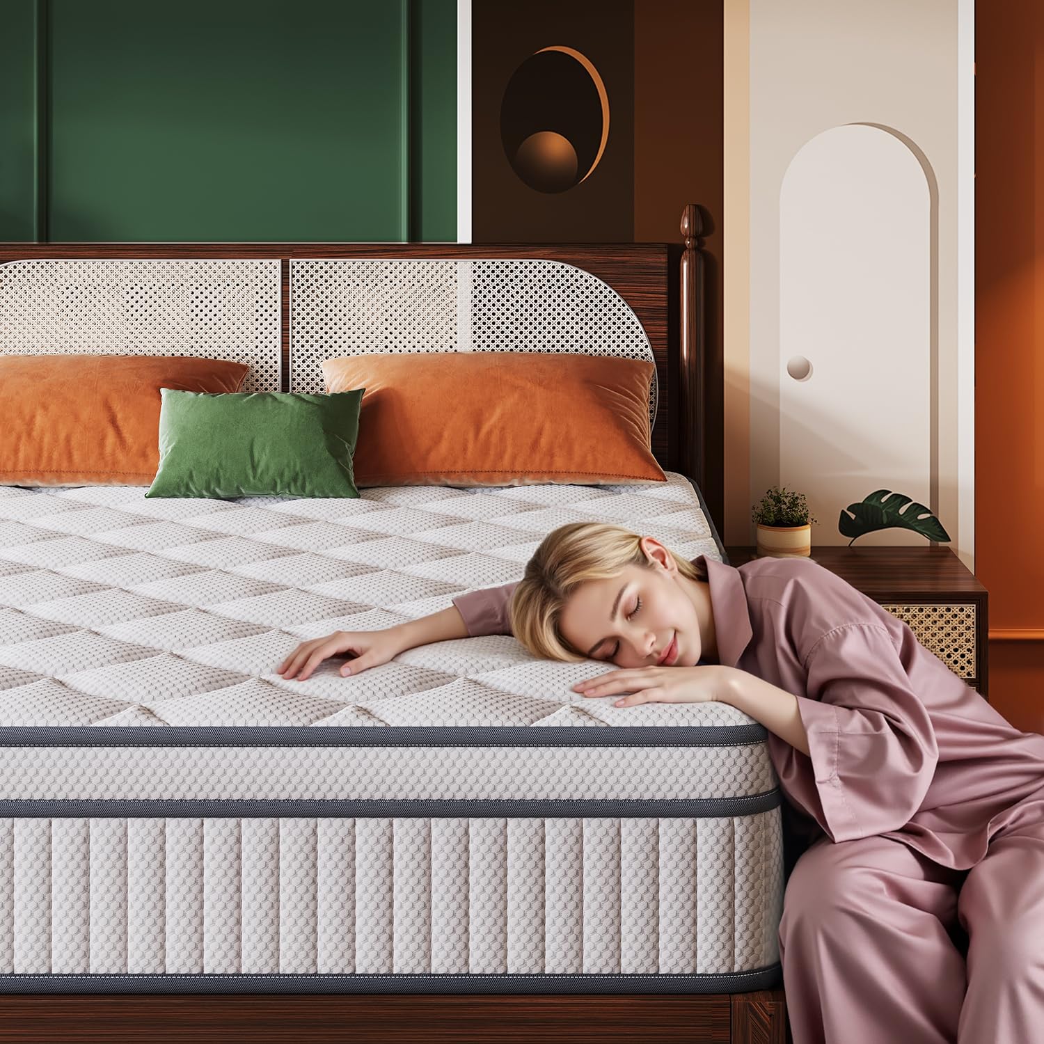 Gsleepee Queen Size Mattress, 14 Inch Gel Memory Foam Mattress, Individually Inner Spring Hybrid Mattresses, Medium Firm Fibergl