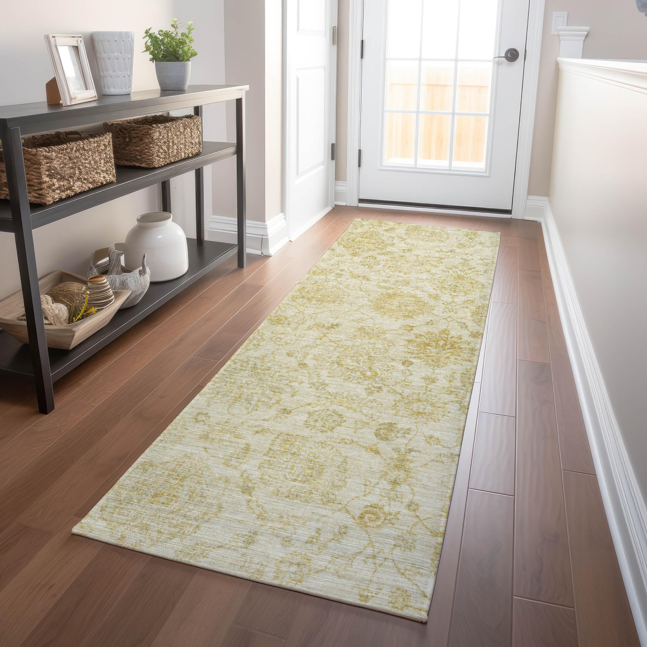 Machine Washable Indoor/Outdoor Chantille Gold 23 x 76 Runner Rug