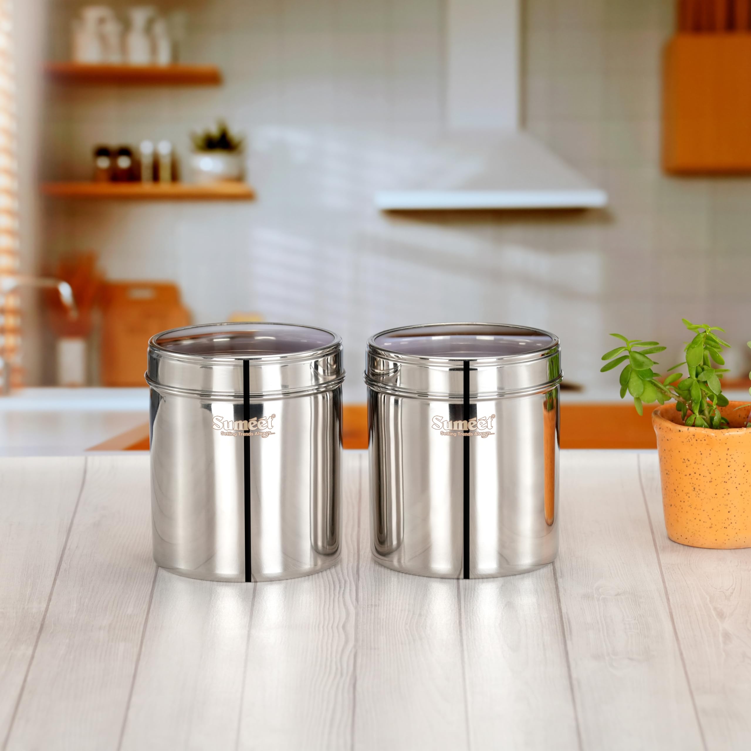 Sumeet Stainless Steel Small Containers Jars Dabba for Kitchen Storage with See Through Lids - set of 12Pcs  400ml + 750ml capacity  7.3cm & 9cm Dia  Silver