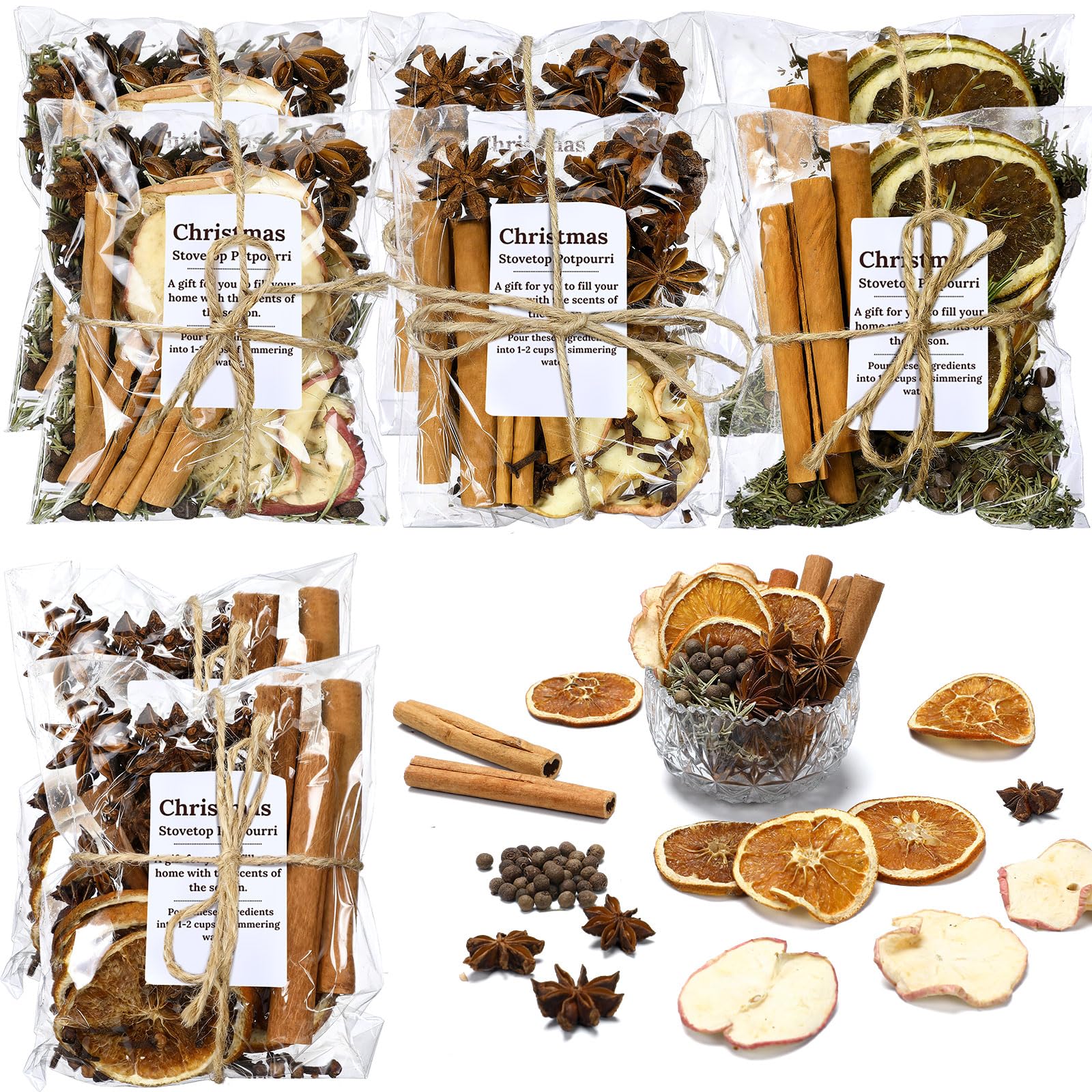 Siifert 8 Pack Christmas Simmering Potpourri Bulk Xmas Stovetop Potpourri Pot Kit with Dried Orange Apple Pieces Cinnamon Cloves