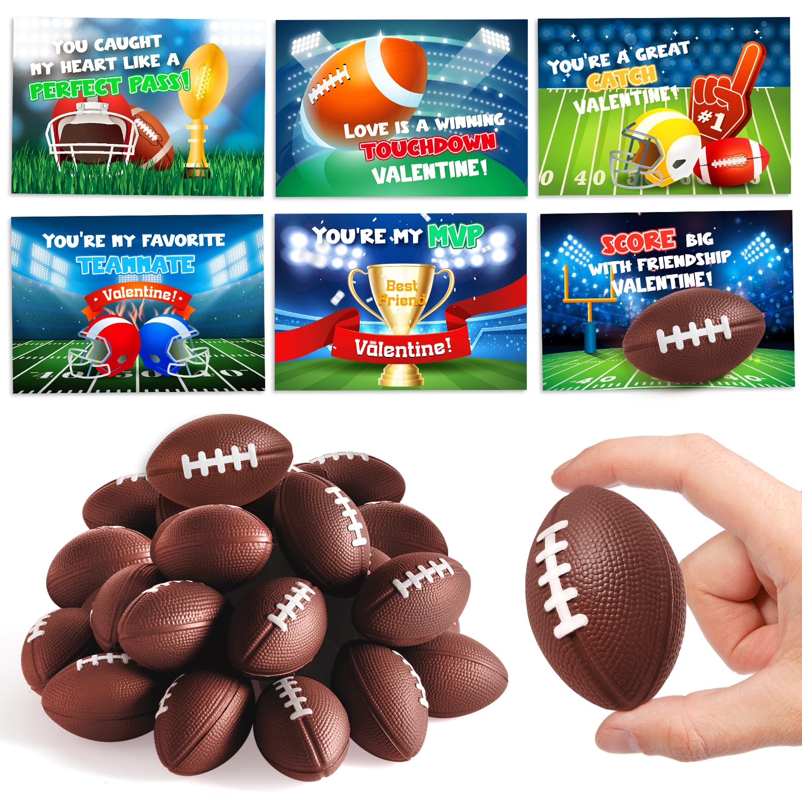 Valentines Day Gifts For Kids, 30 Pack Mini Sports Soccer Football Stress Ball With Valentines Day Cards For Kid Classroom Excha