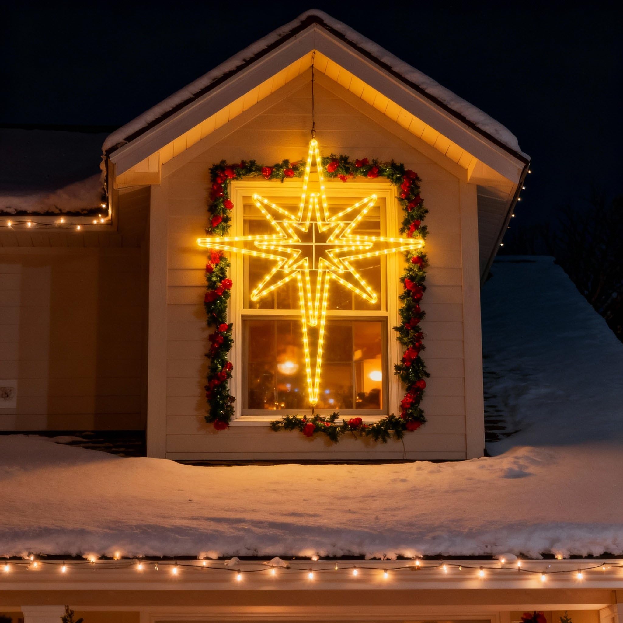 Rossesay Outdoor Christmas Star of Bethlehem Large LED Star Window Plug Operated Lighted for Xmas Wall Window Indoor Outside Hom