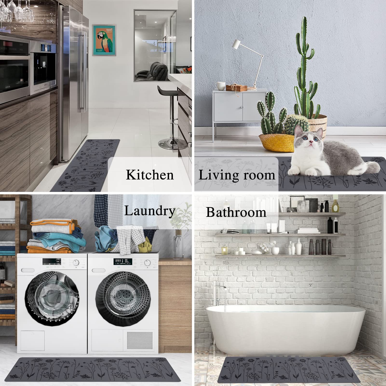 Rempry 2 Pcs Floor Mat, Waterproof Non Slip Anti-Fatigue Pvc Cushioned Rug Sets For Kitchen, Office, Sink 17''X47''+17''X29'' (D