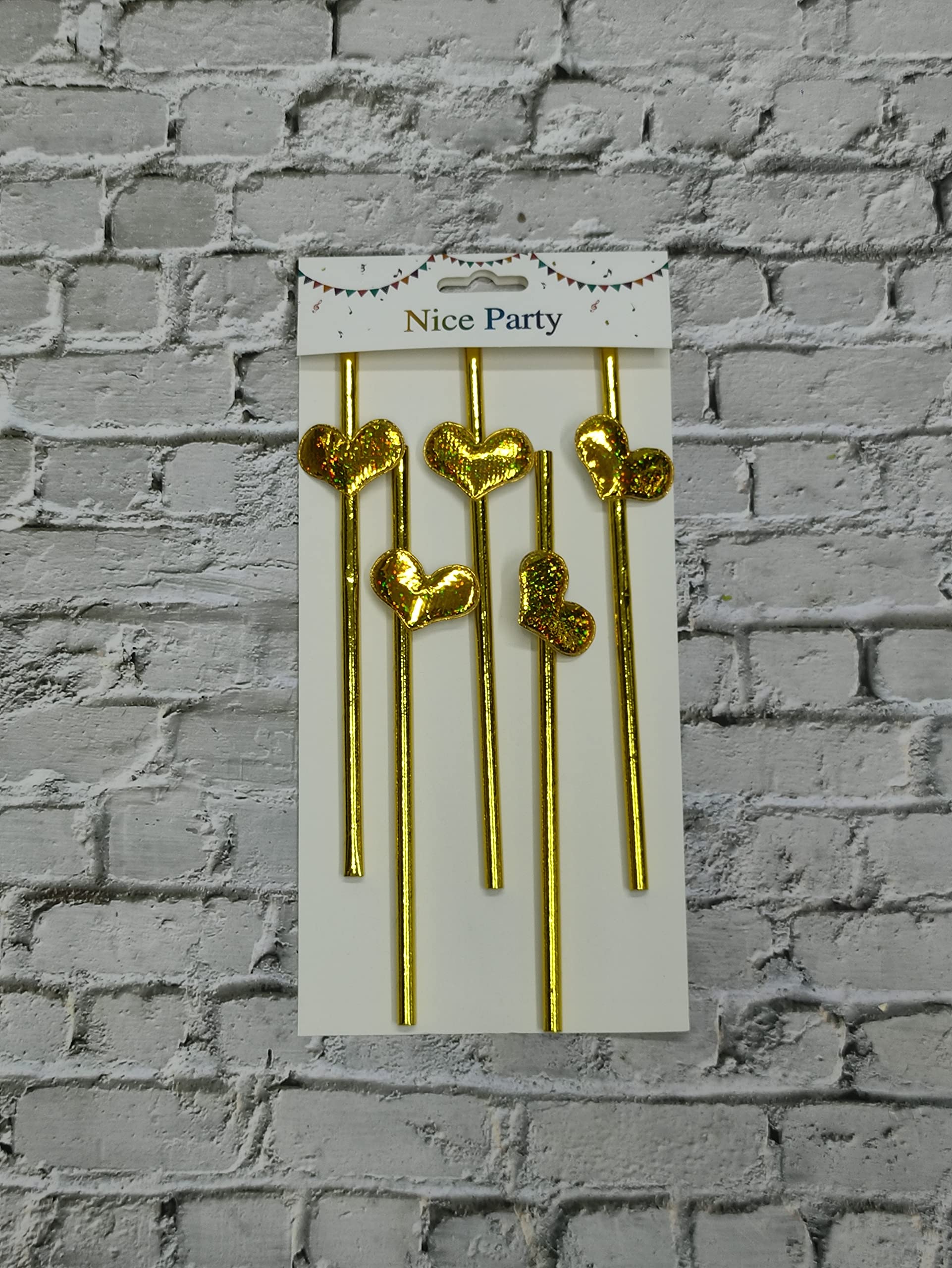 Cake Decor 5Pcs Golden Glitter Heart Straw Topper For Cake Decoration(SbStraw340Gglitter)