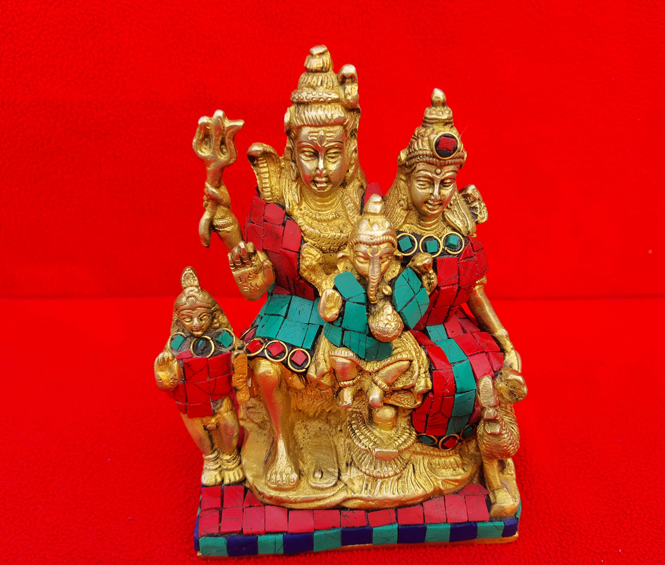 Dhanvantri Brass Brass Shiva Parvati Shiv Parivar Bholenath Shankar Bhagwan Ganesh Family Murti Idol Statue Sculpture Multicolor