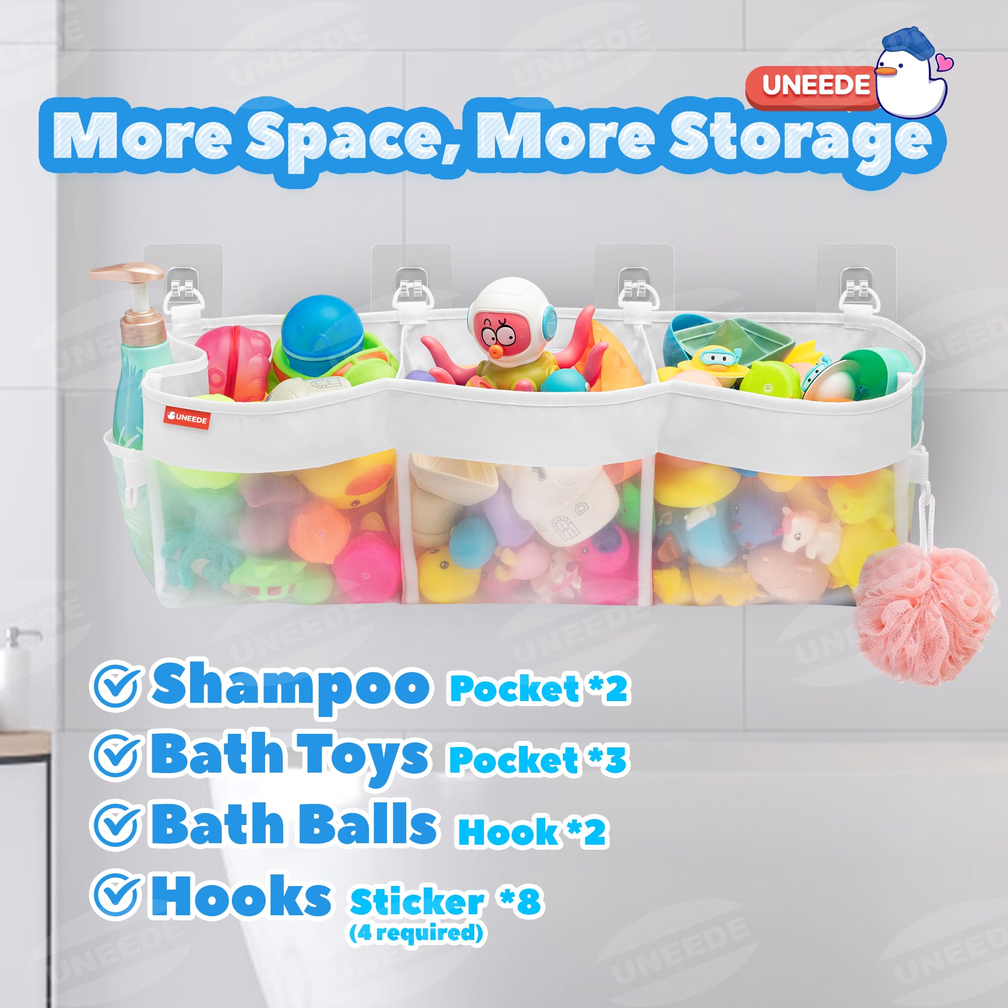 Uneede 3 Compartment Horizontal Bath Toy Storage,4.95 Gallons Bathtub Toy Storage Organizer,Bath Toy Holder For Bathtub,Baby Org