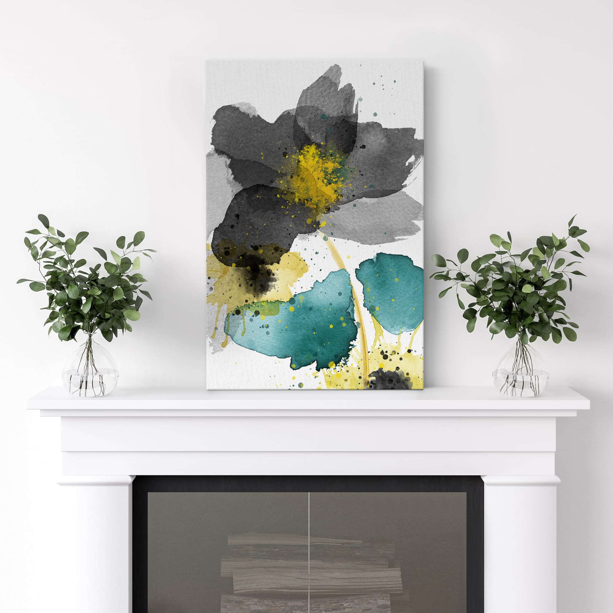 Wall26 Canvas Print Wall Art Watercolor Explosion Black & Green Daisies Floral Botanical Illustrations Minimalism Glam Multicolo