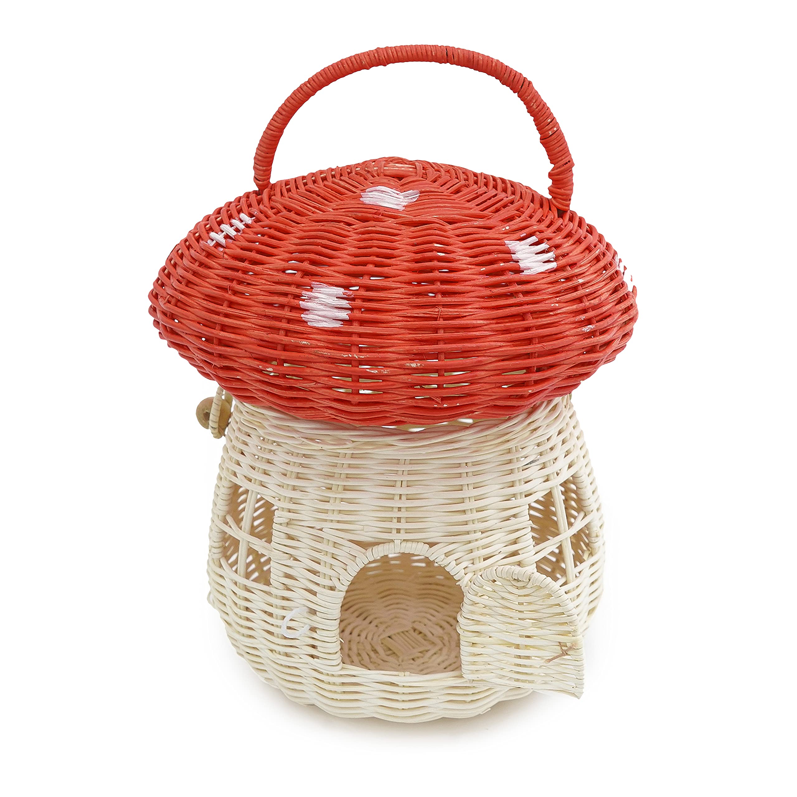 Kolwoven Mushroom Basket- Mushroom Home Decor Box With Lid Shelves- Rattan Mushroom Newborn Photography Props In Tent, Kitchen -