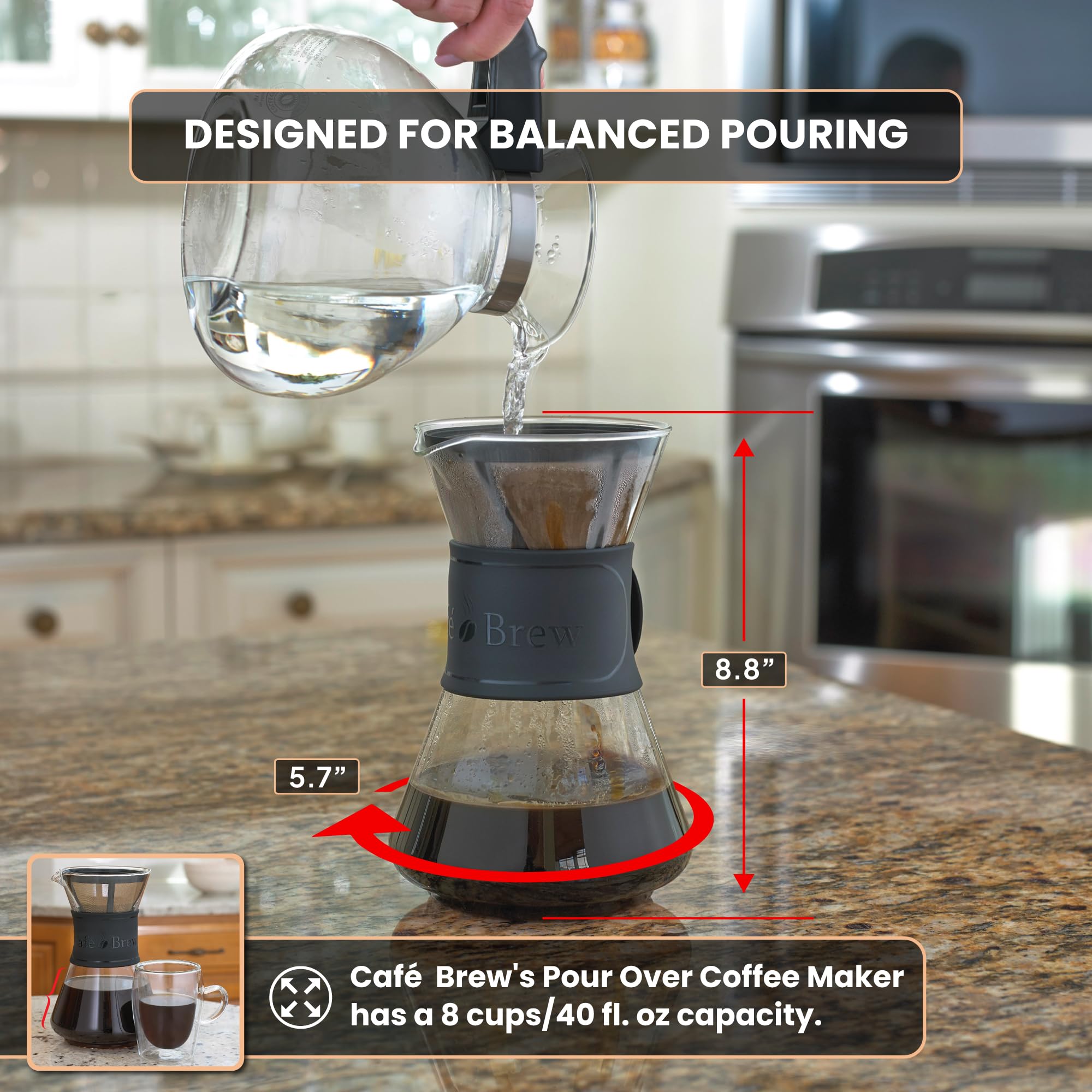 Caf   Brew Collection Pour Over Coffee Maker - 40 Oz Borosilicate Glass Coffee Pot - Bpa-Free - Dishwasher Safe - Mindful Coffee