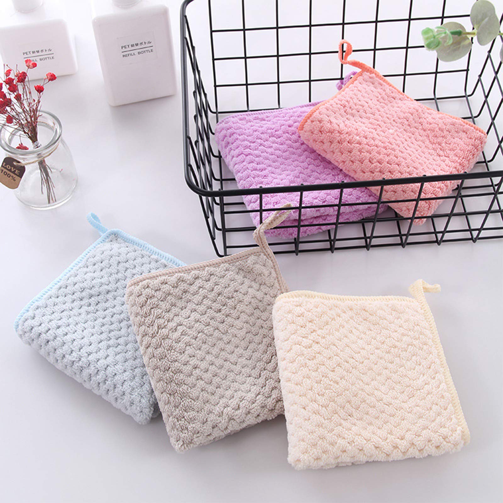 Hipruict Small Towels With Hanging Loop,Hand Dry Towels For Kitchen & Bathroom, Super Absorbent Soft Small Hanging Towel Set Wit