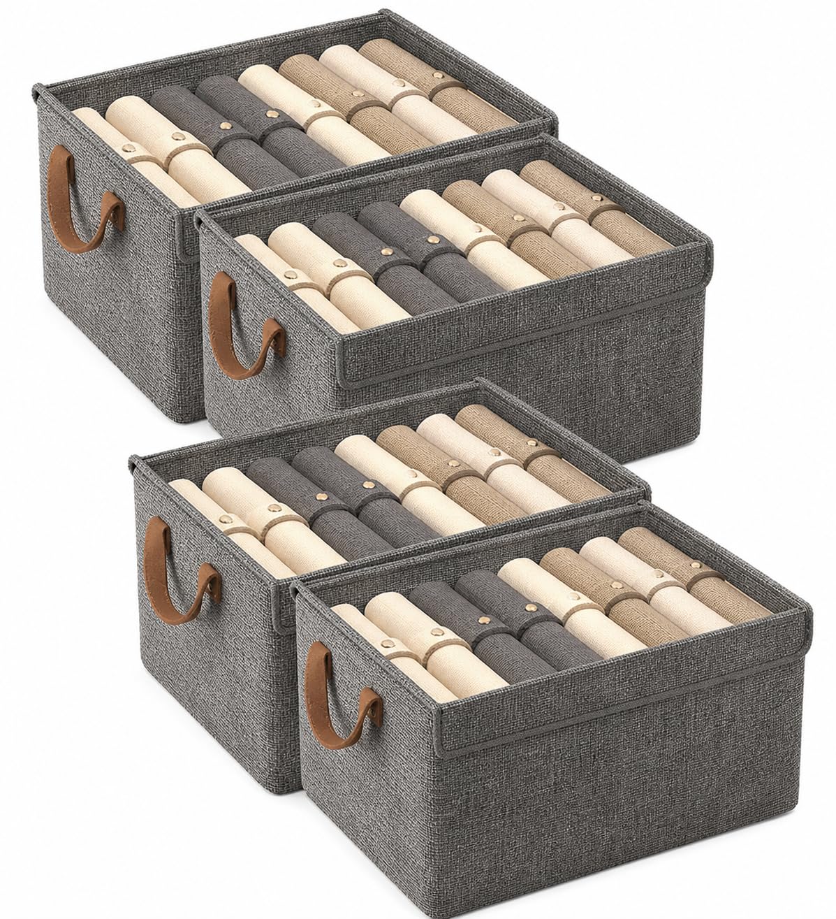 Flyngo 4Pcs Clothes Organizer For Wardrobe With Metal Frame, Foldable Storage Box For Clothing With Handle And Lid For Pants, Je
