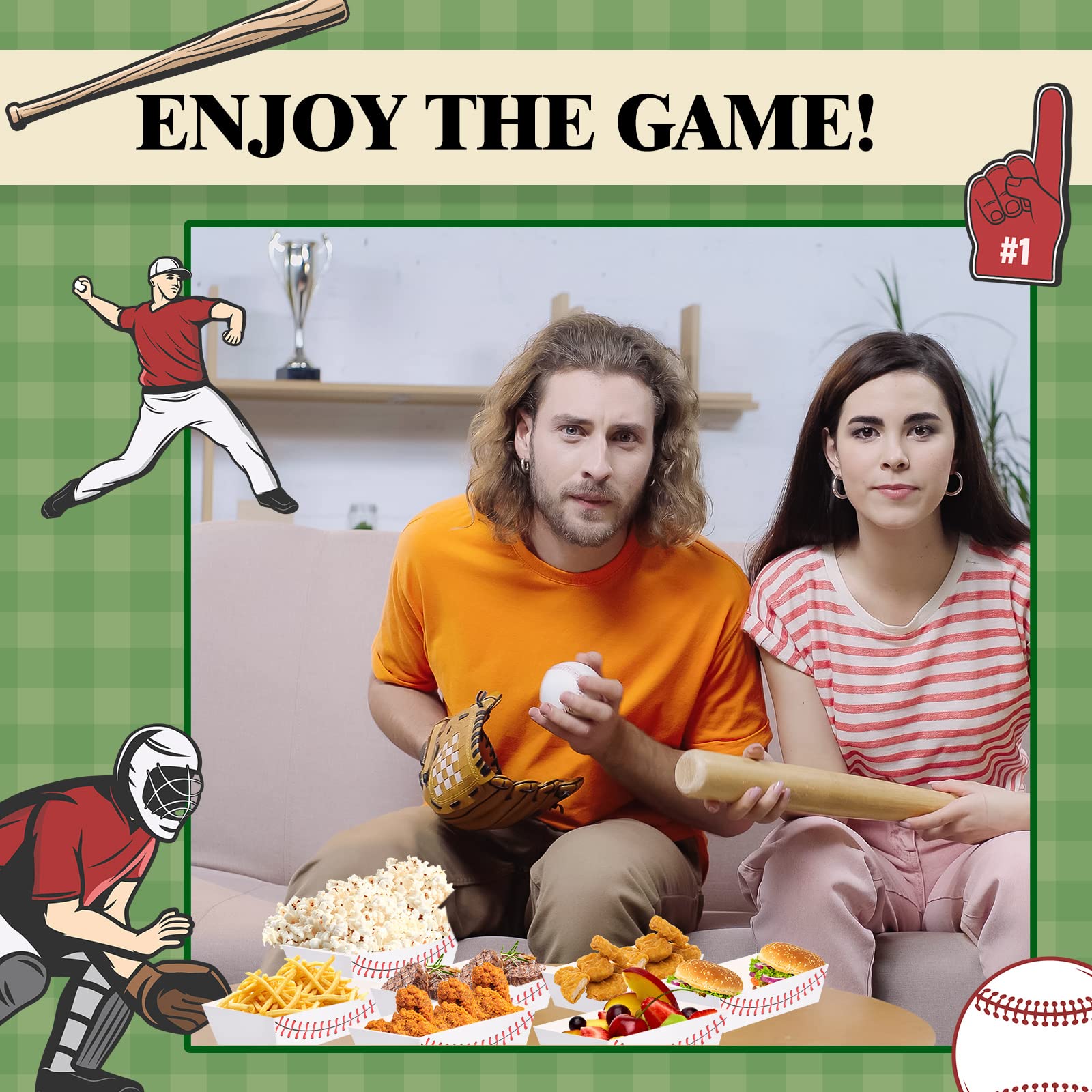 Crtiin 200 Pieces Baseball Party Paper Food Trays Baseball Party Supplies Nacho Food Tray Snack Candy Holder Trays Disposable Se