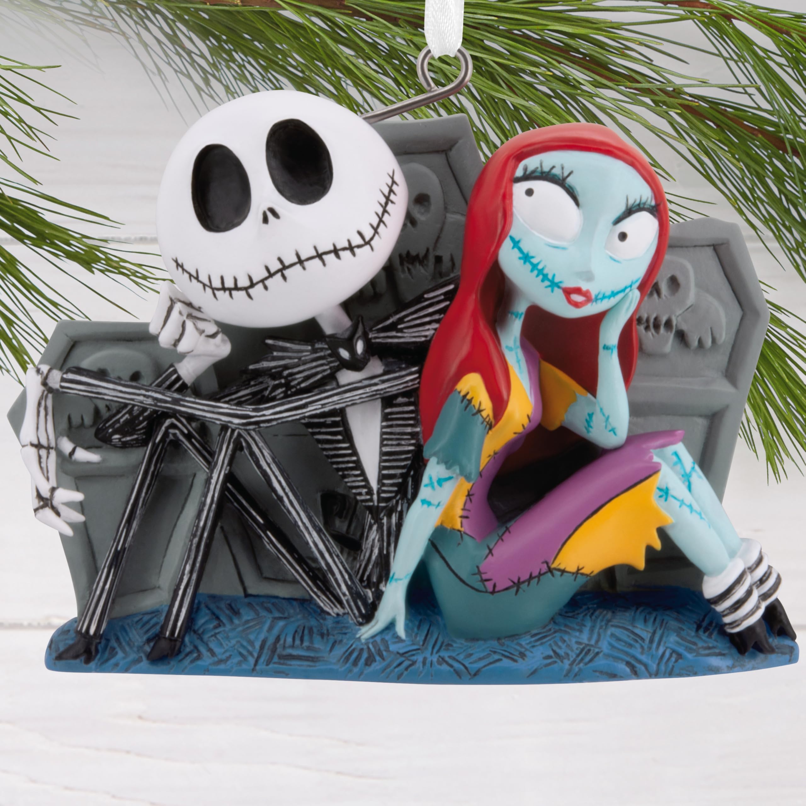 Hallmark Disney Tim Burton's The Nightmare Before Christmas Jack and Sally with Tombstones Christmas Ornament, Gifts for Disney
