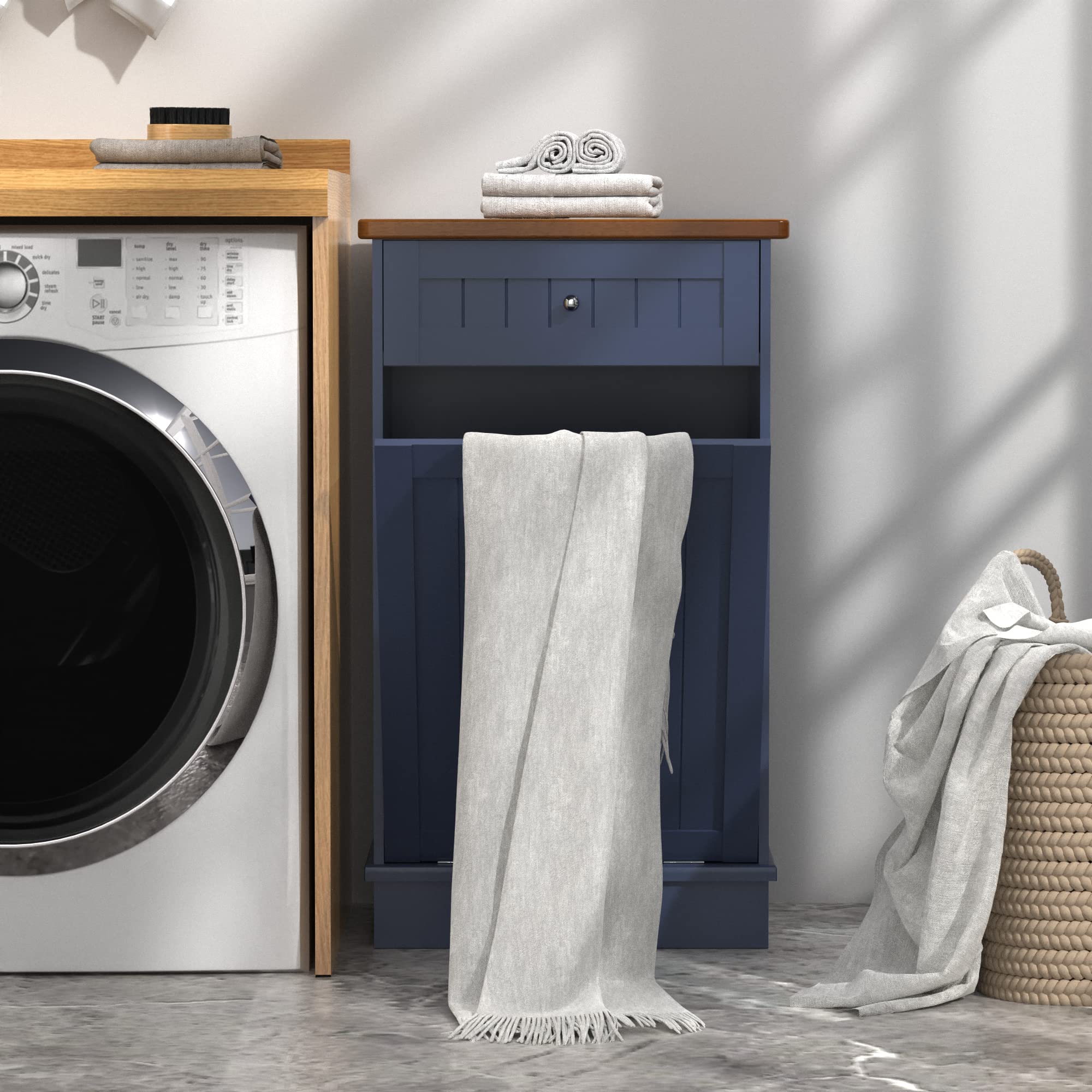 Betterhood Tilt Out Trash Cabinet 10 Gallon Wooden Free Standing Laundry Sorter Cabinet,Recycling Cabinet With Hideaway Drawer,T