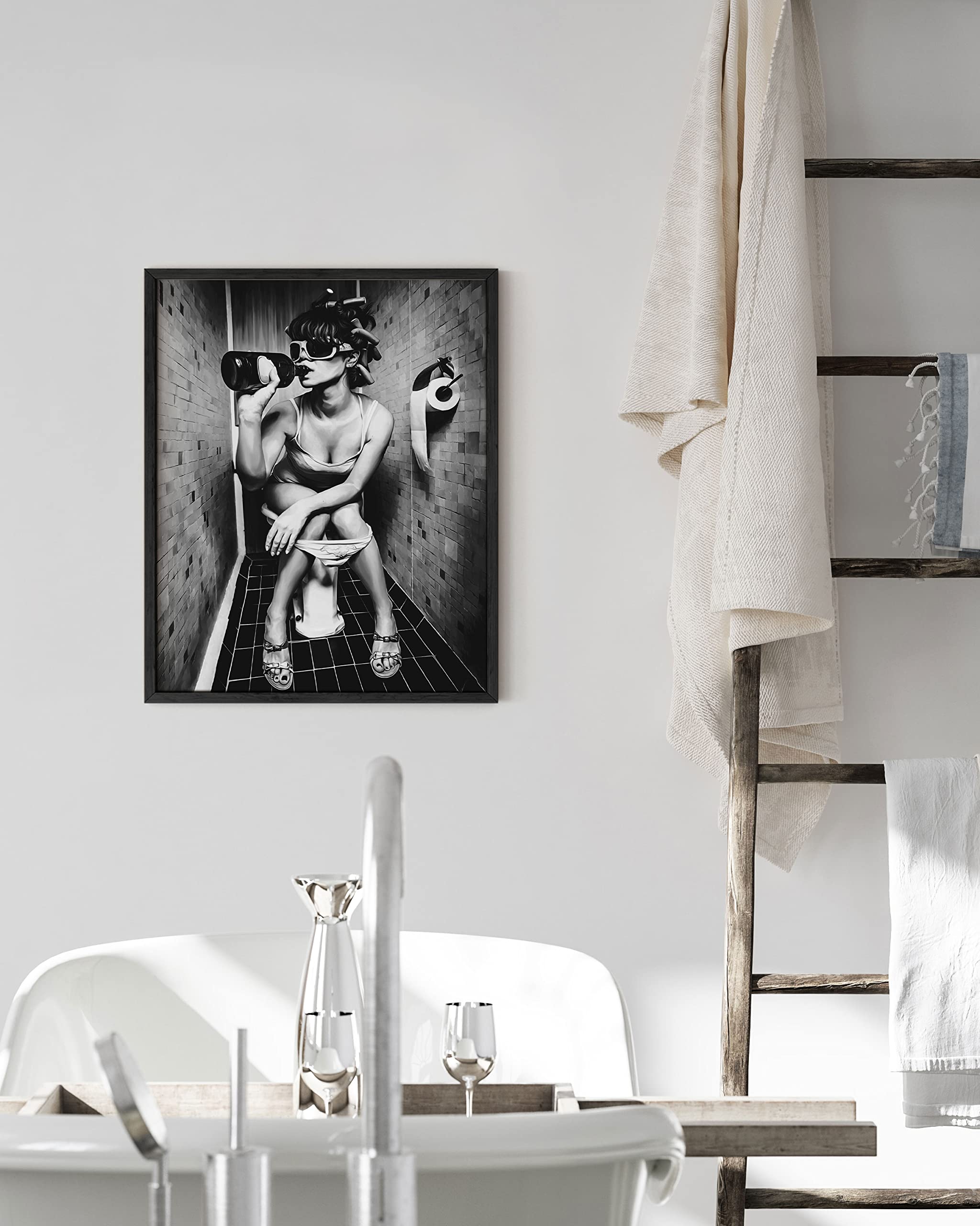 Haus And Hues Girl Bathroom Decor Wall Art - Bathroom Picture Wall Art, Black Art Wall Decor, Black And White Picture For Bathro
