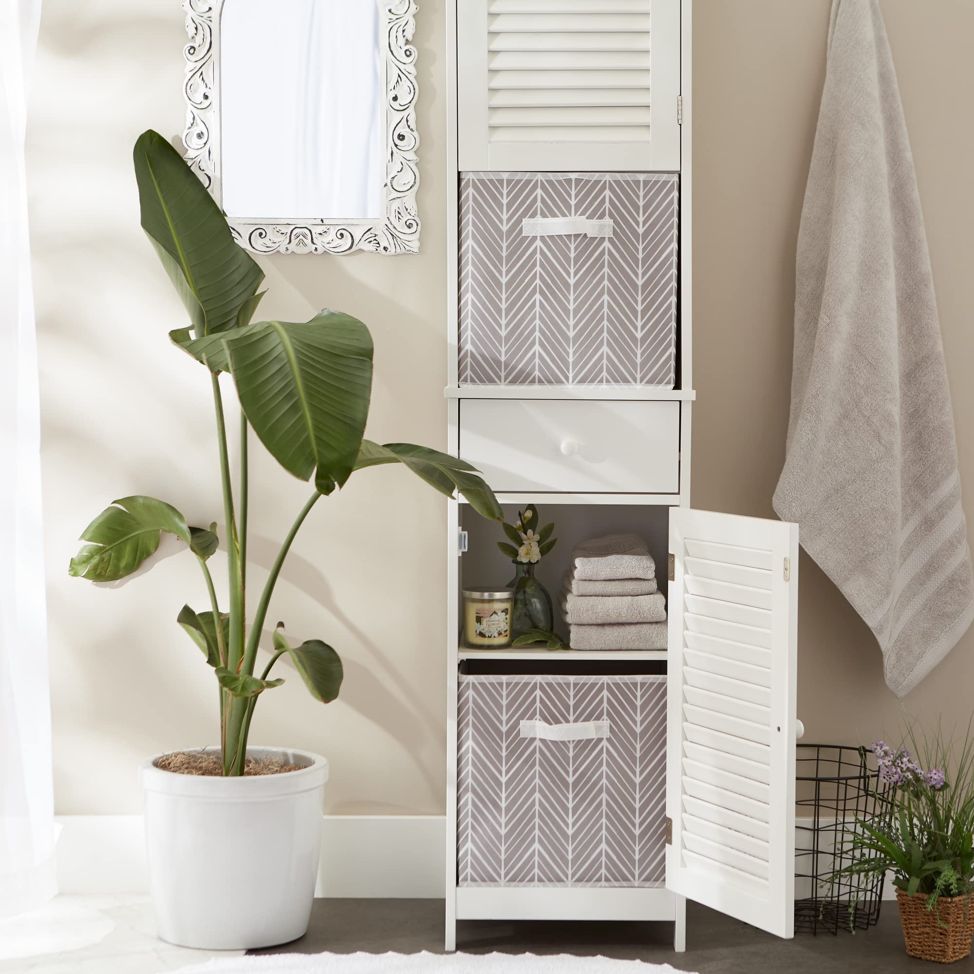 DII Non Woven Storage Collection Polyester Herringbone Bin  Large Set of 2  Gray  2 Piece