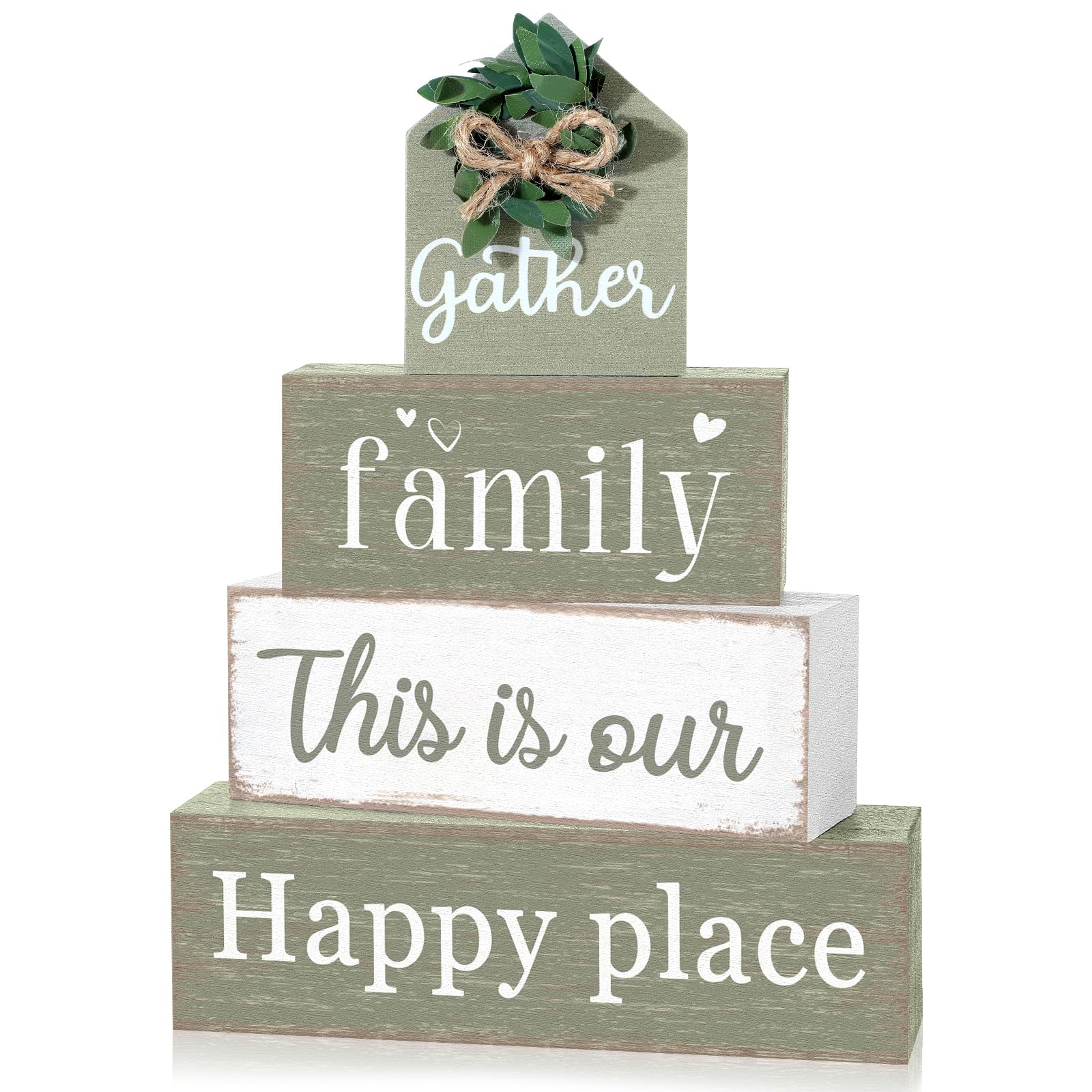Cinnvoice Farmhouse Table Decor Eucalyptus Leaves Wooden Block Sign Gift Gather Family This Is Our Happy Place Tabletop Centerpi