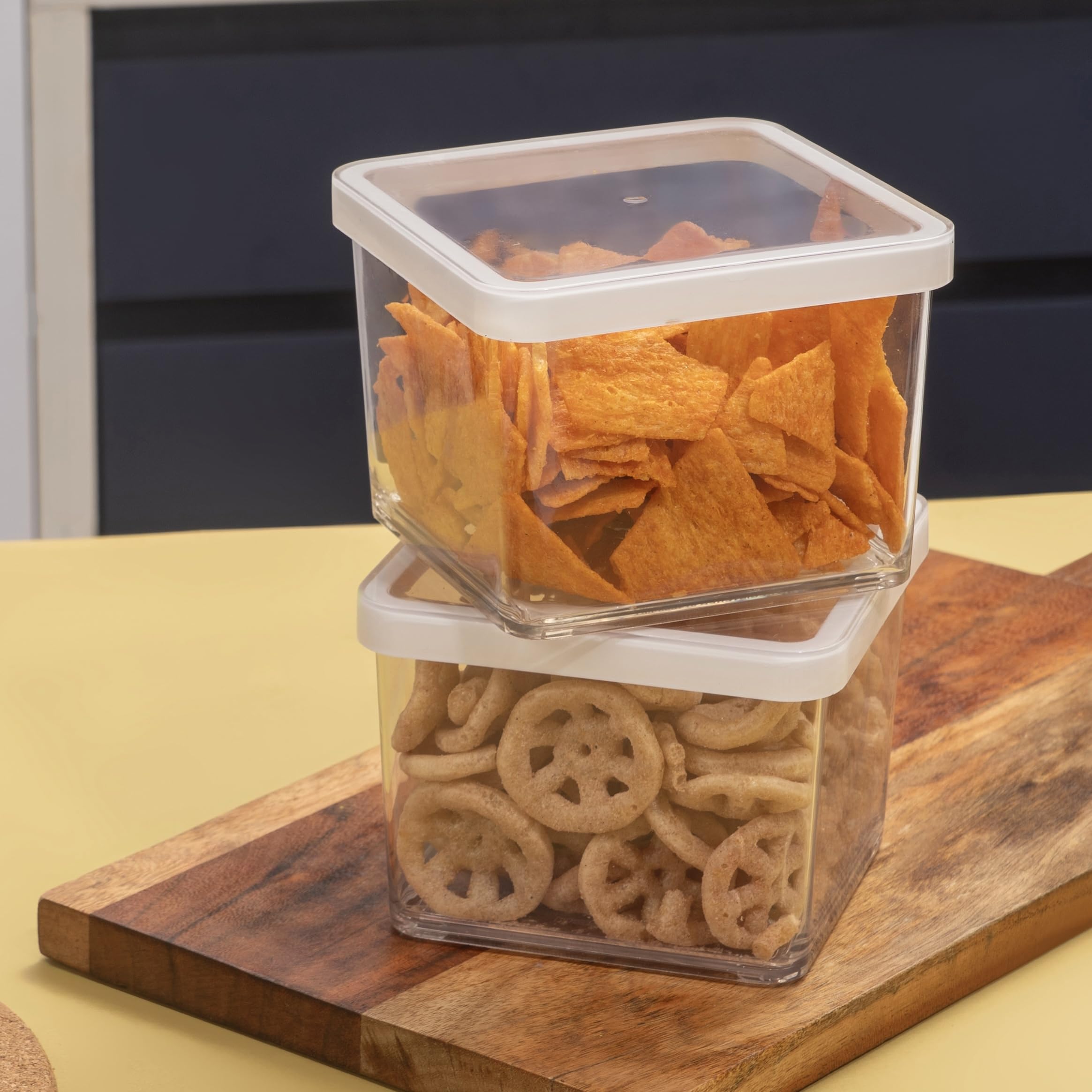 Nayasa Nicola Plastic Storage Containers 800 Ml, Set Of 2 | Air Tight | Stackable | Multipurpose | Kitchen Organization Containe