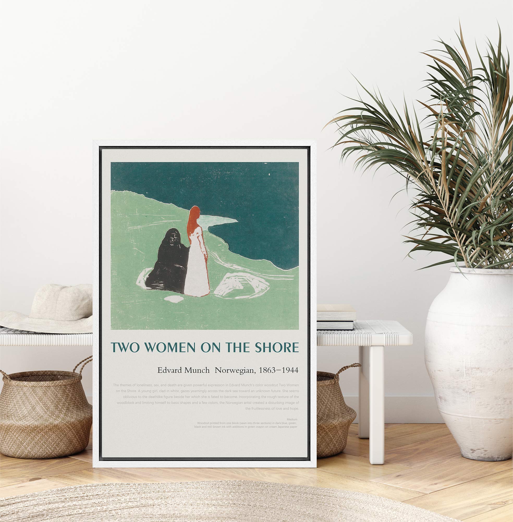 Idea4Wall Framed Canvas Print Wall Art Two Women On The Shore Master Artist Edvard Munch Nature Wilderness Oil Painting Impressi