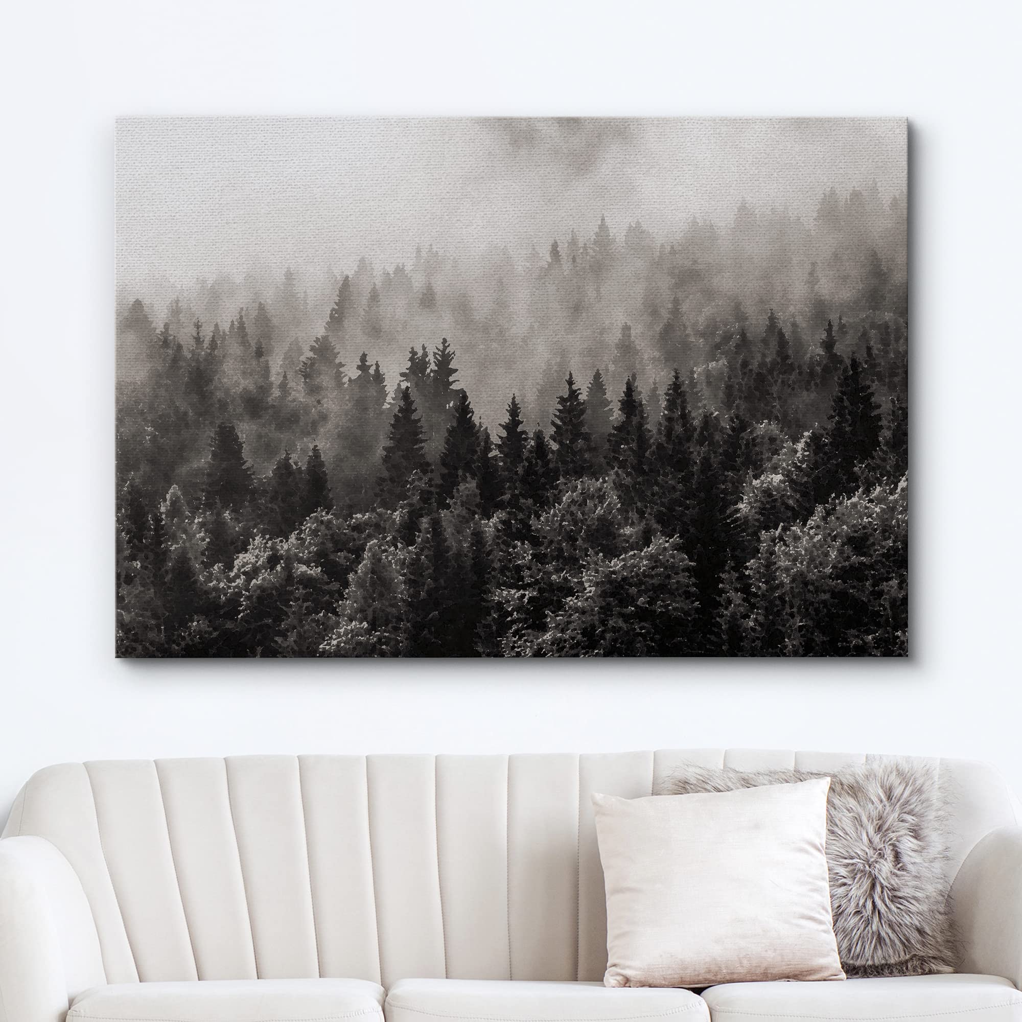 Wall26 Canvas Wall Art - Misty Forest In Black And White - Gallery Wrap Modern Home Art | Ready To Hang - 24X36 Inches