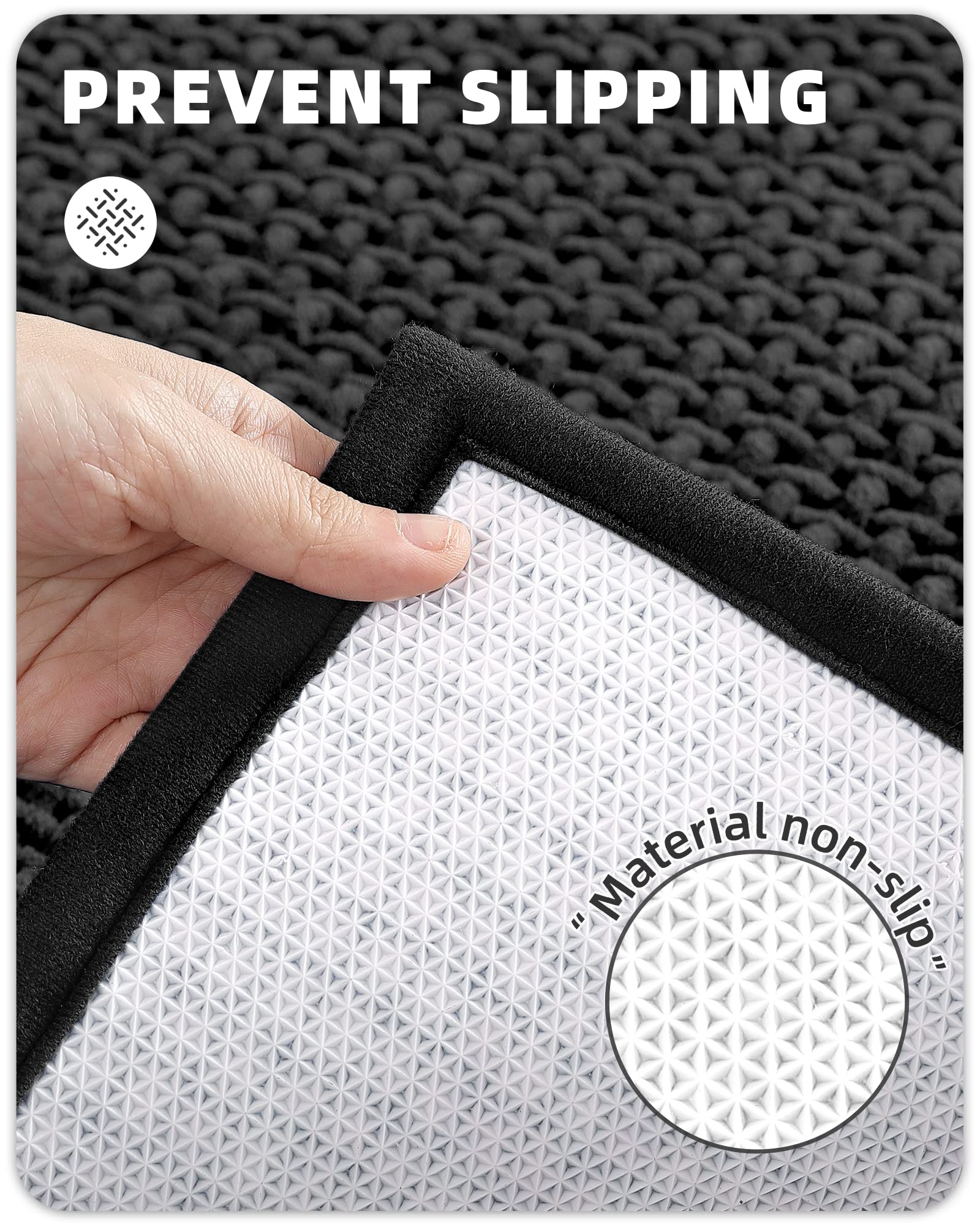 Upgraded Chenille Bathroom Rugs - Adorn Your Bathroom With Color G Black Bath Mat - Absorbent, Non Slip, Soft, Machine Washable,